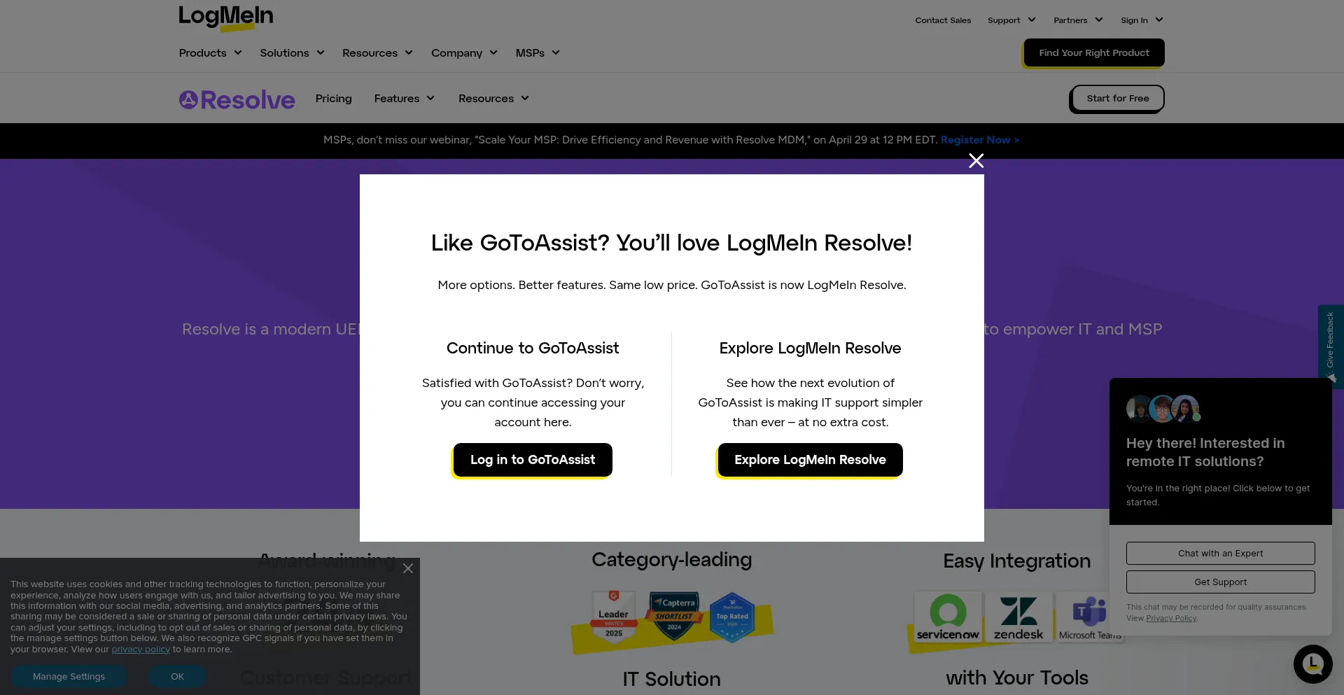 Website screenshot of Gotoassist.com