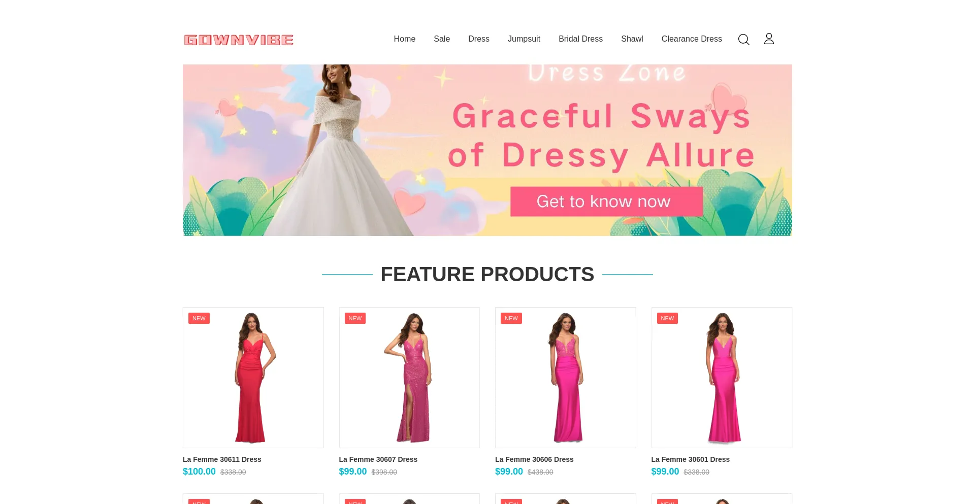 Website screenshot of Gownvibe.com