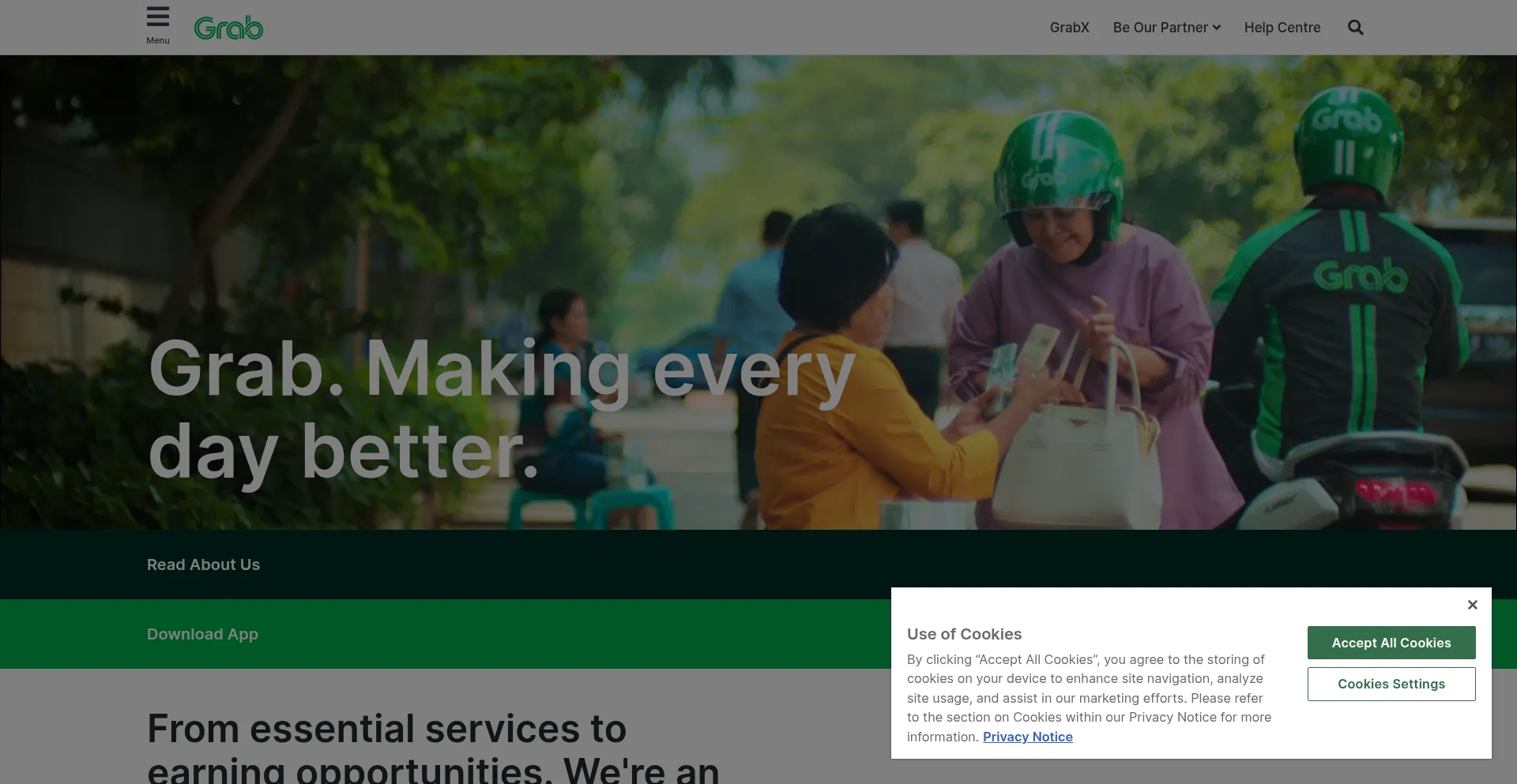 Website screenshot of Grab.sg