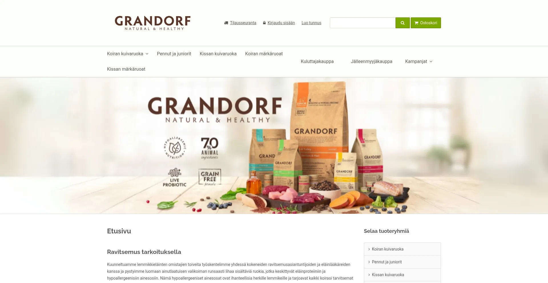 Website screenshot of Grandorfkauppa.fi