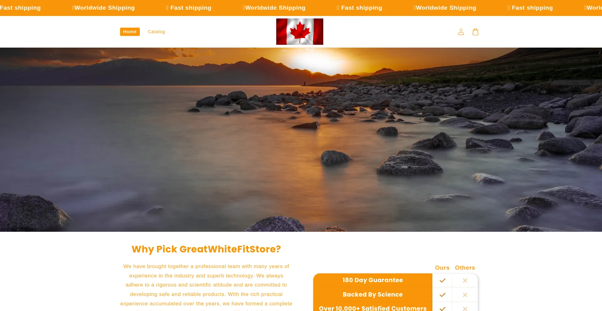 Website screenshot of Greatwhitefitstore.com