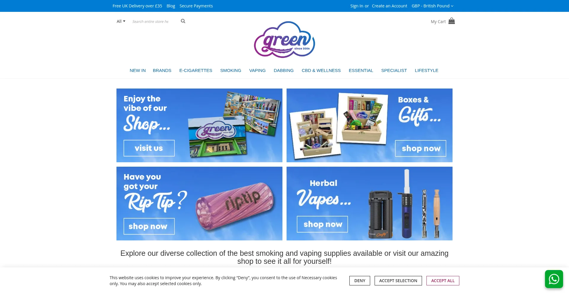 Website screenshot of Greenheadshop.com