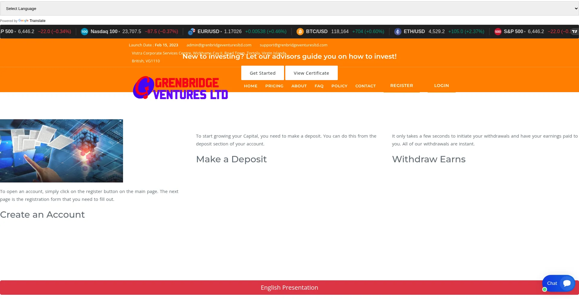 Website screenshot of Grenbridgeventuresltd.com