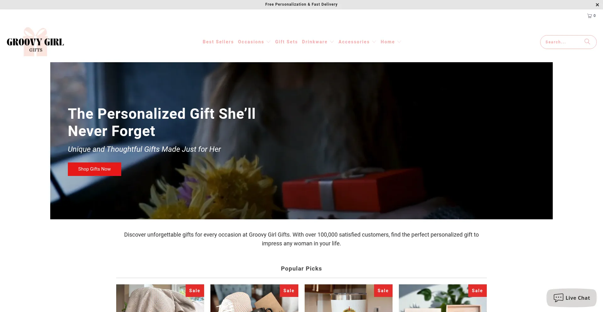 Website screenshot of Groovygirlgifts.com