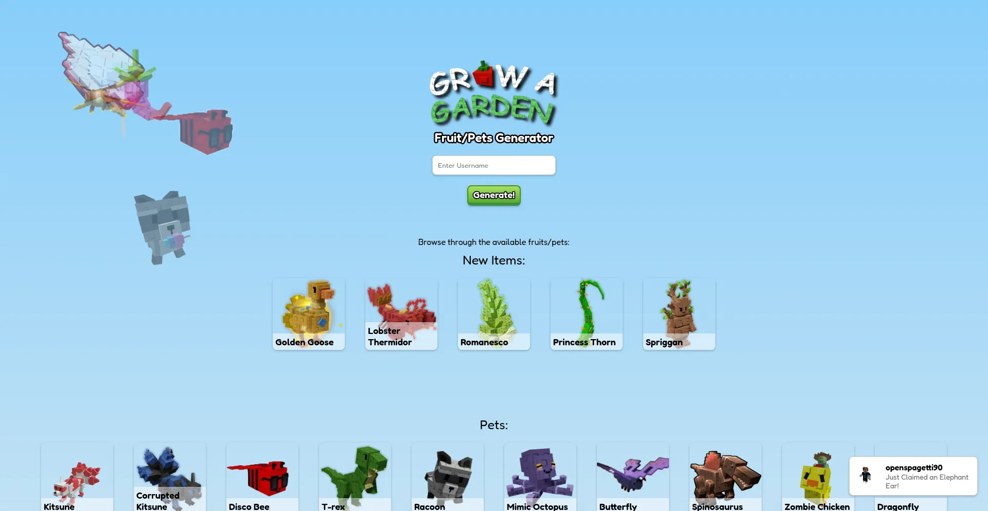 Website screenshot of Growagarden.onl