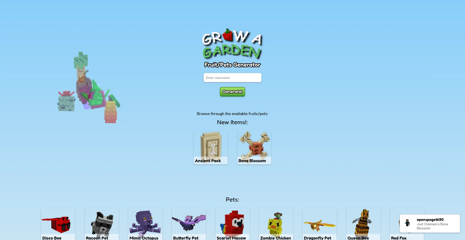 Website screenshot of Growagarden26.netlify.app