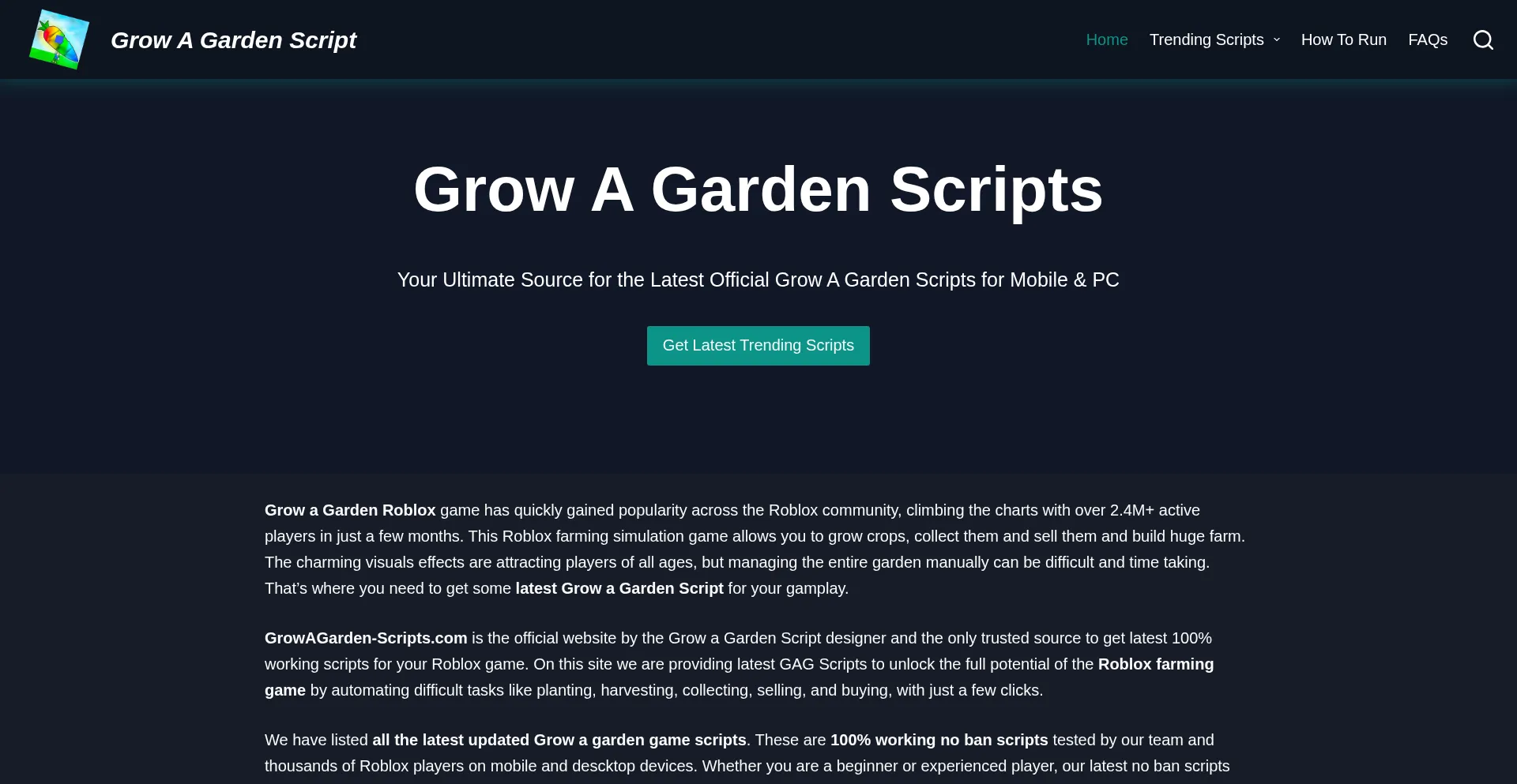Website screenshot of Growagarden-scripts.com