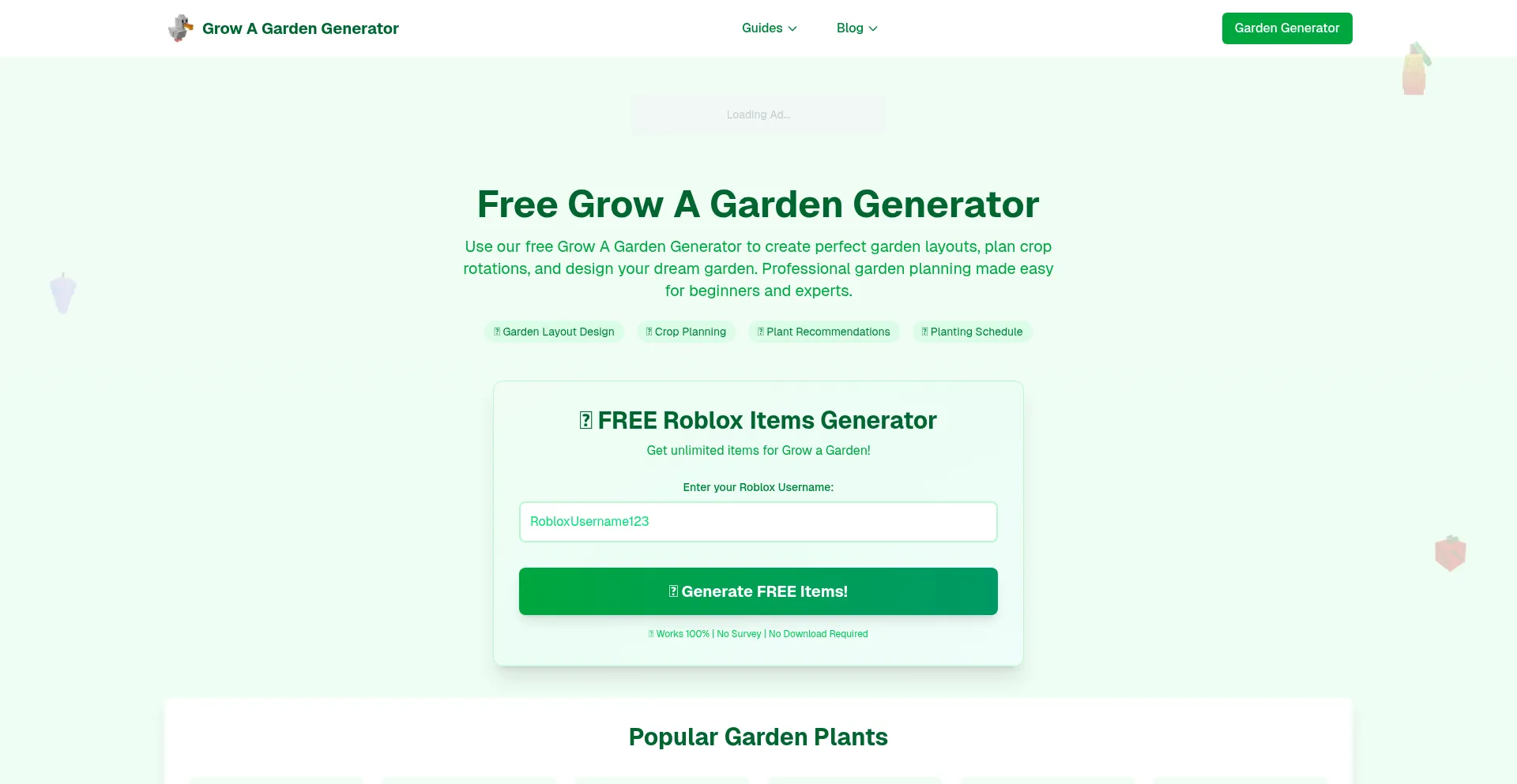 Website screenshot of Growagardengenerator.net