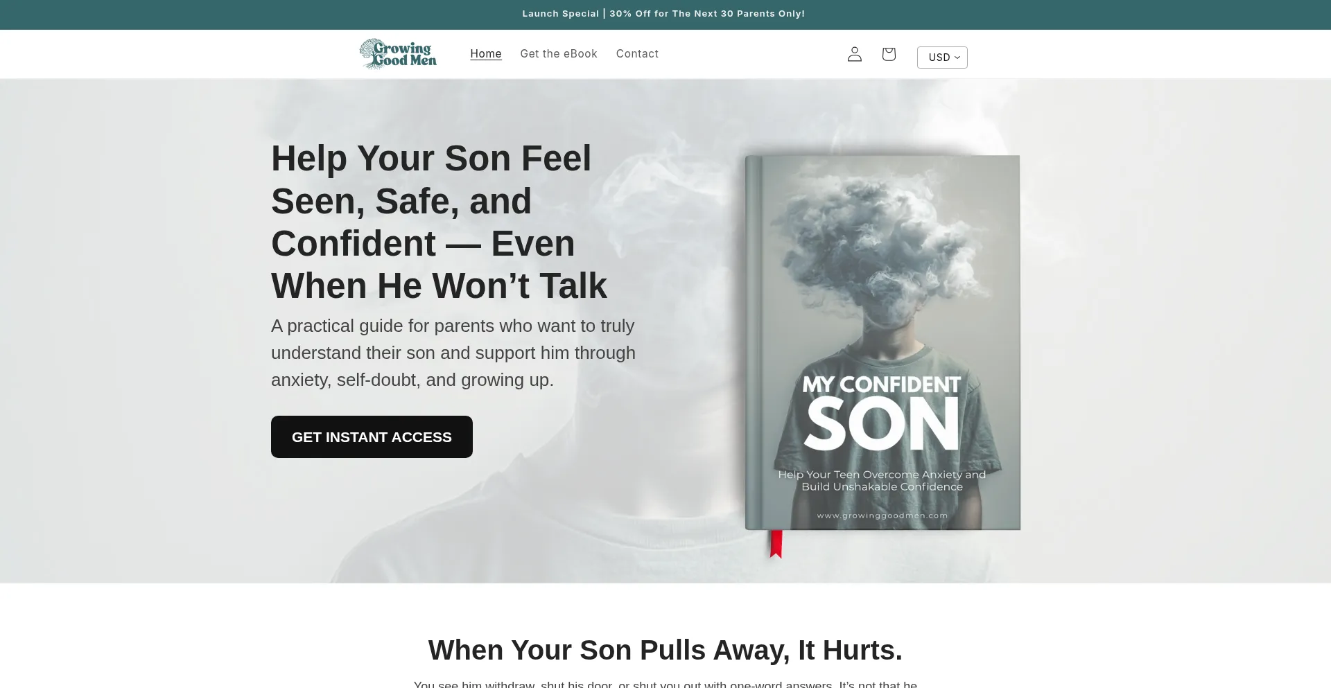 Website screenshot of Growinggoodmen.com