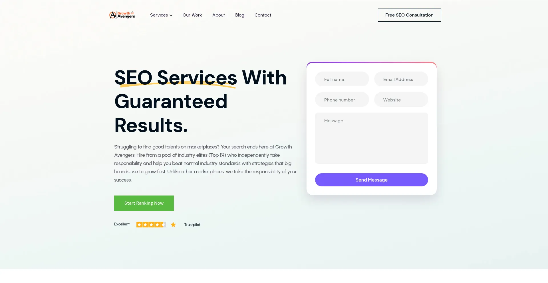Website screenshot of Growthavengers.com