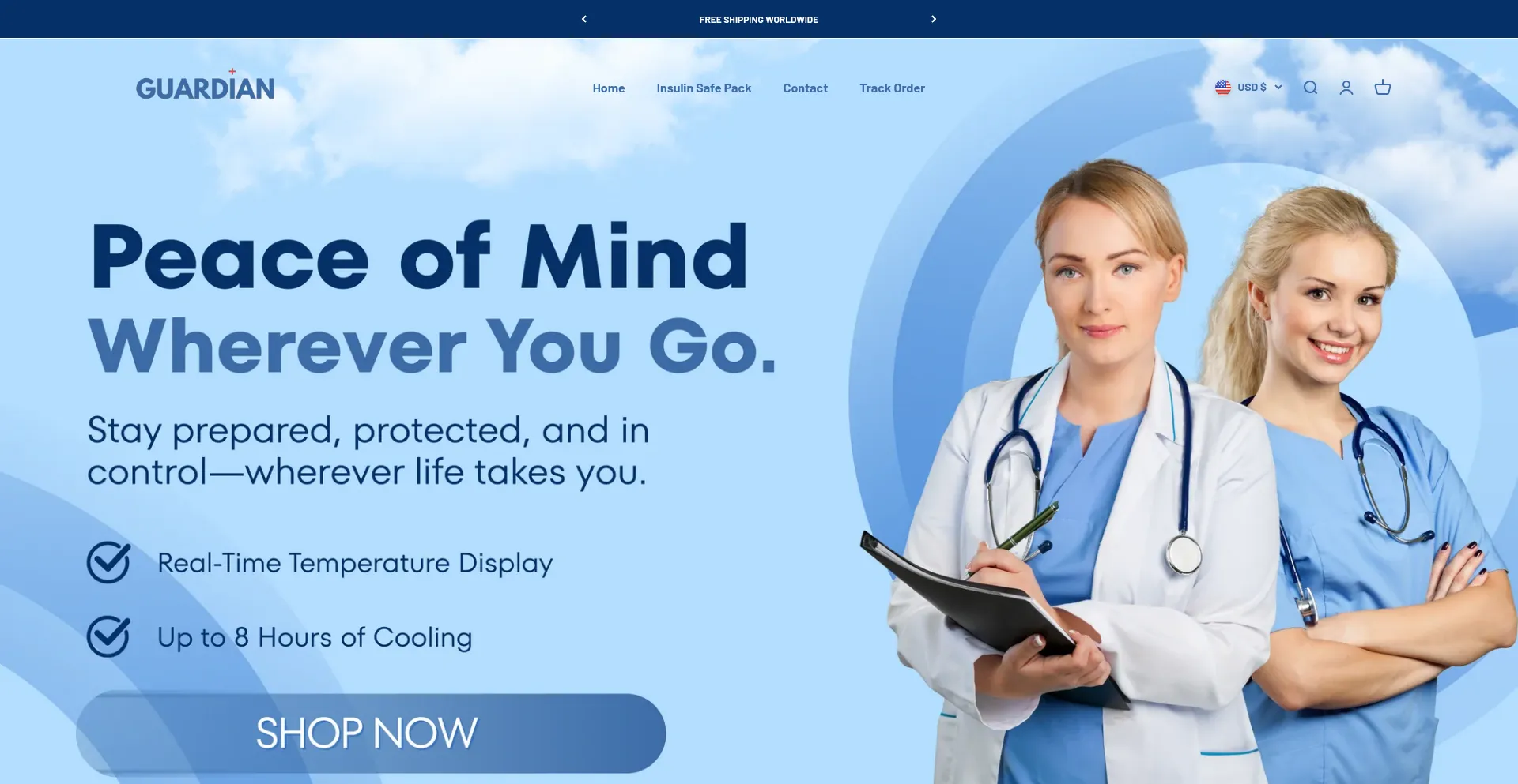 Website screenshot of Guardianinsulinpack.com