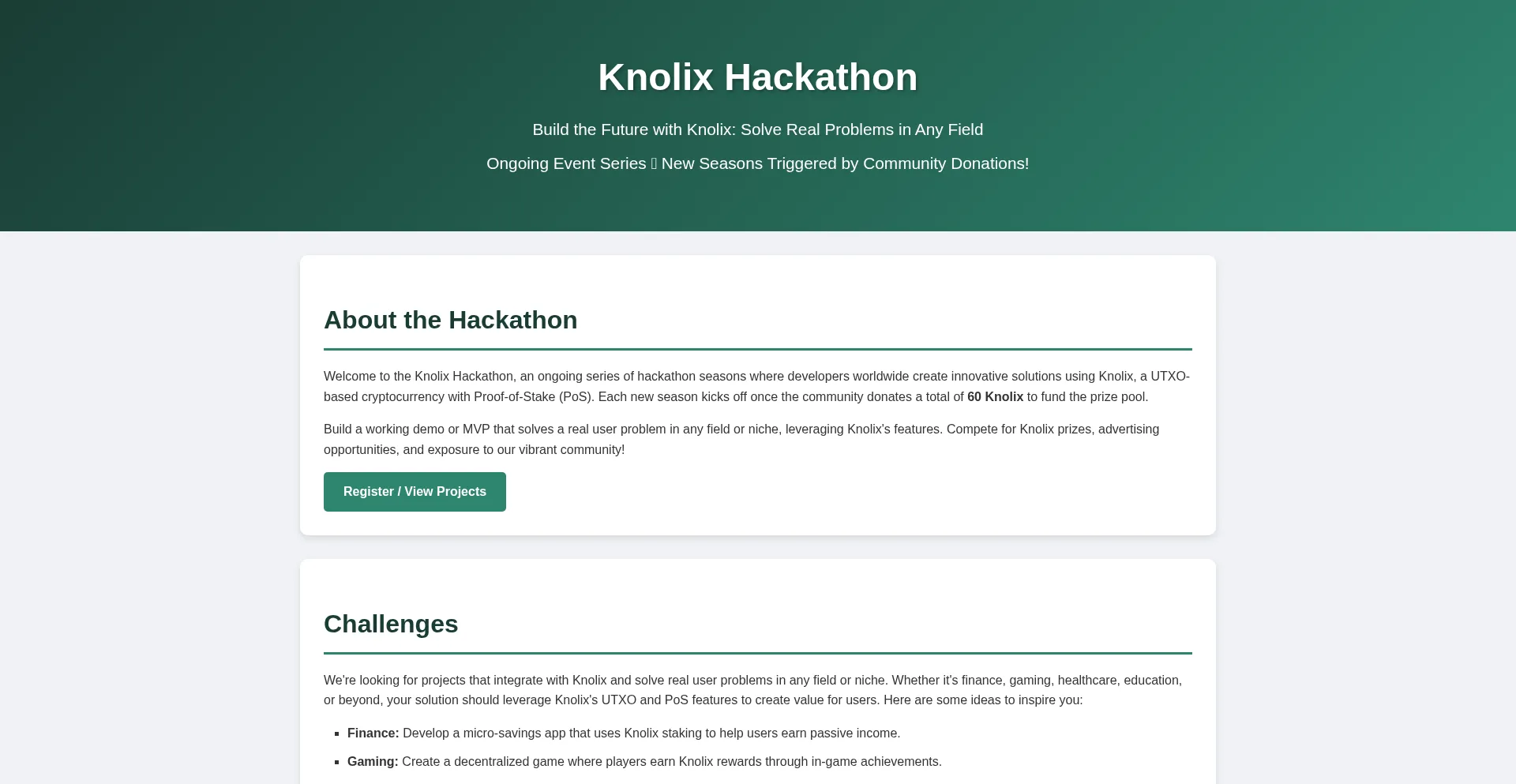 Website screenshot of Hackathon.knolix.com