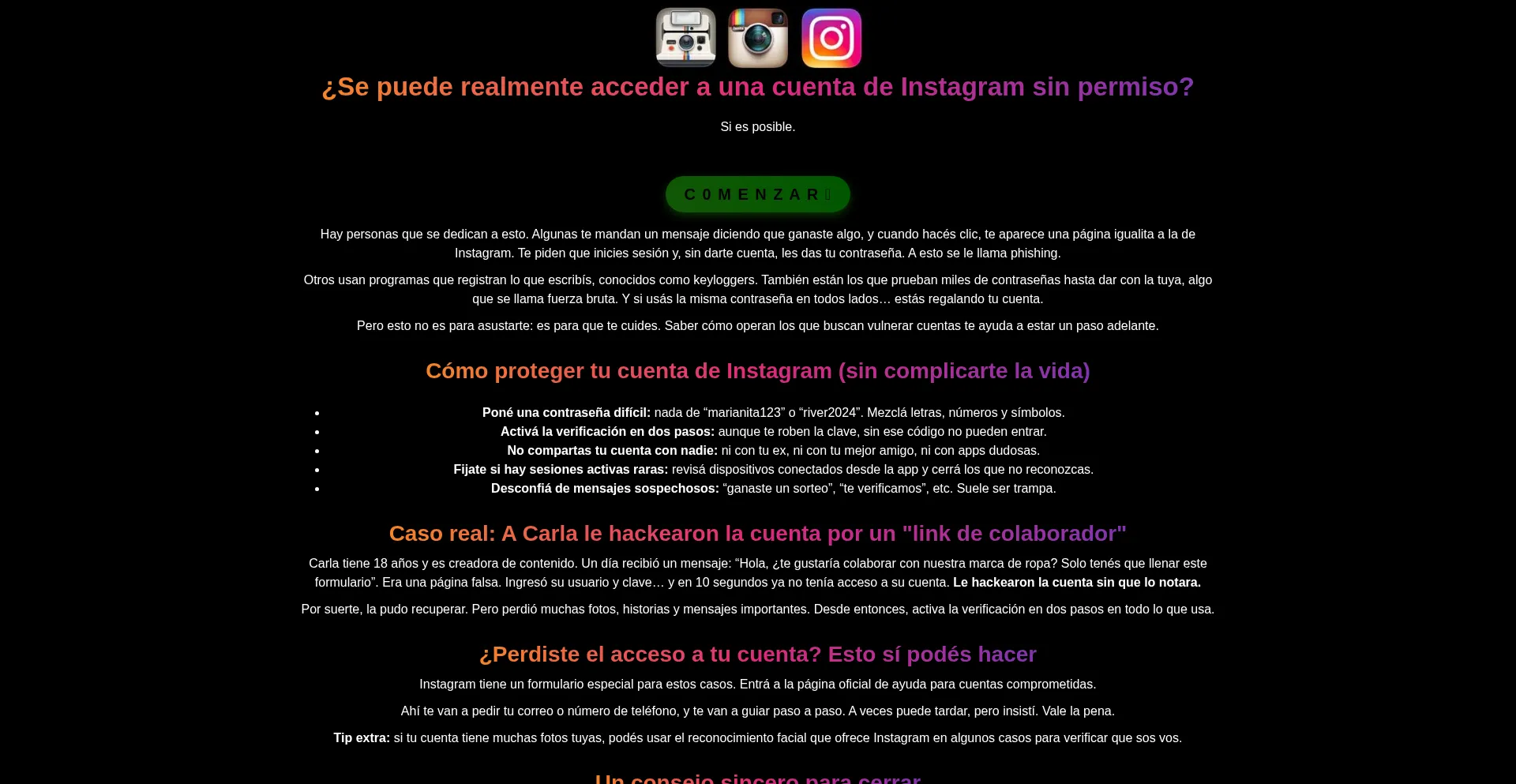 Website screenshot of Hackearinstagra.sehackear.com