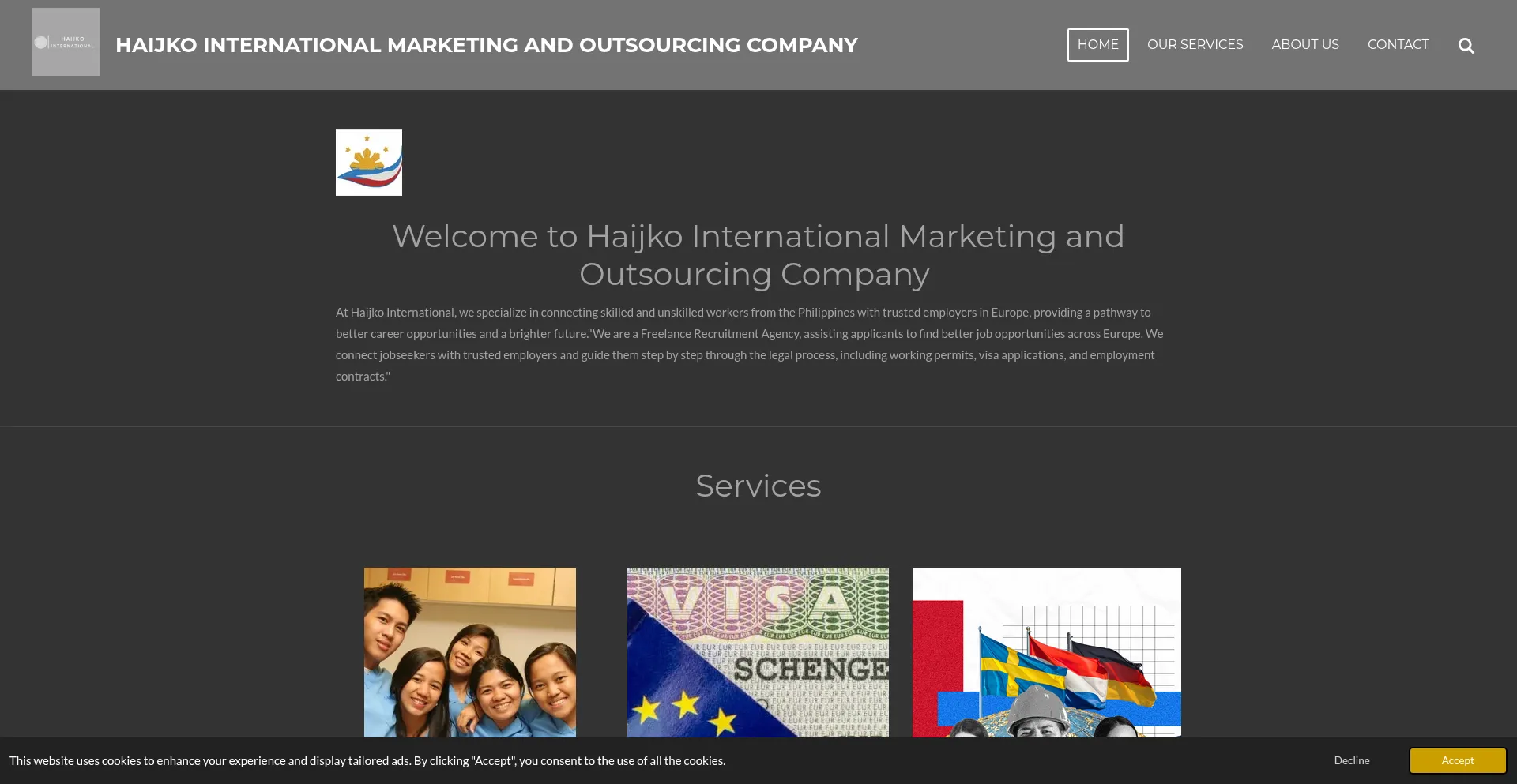 Website screenshot of Haijko-international-marketing-and-outsourcing-company.eu
