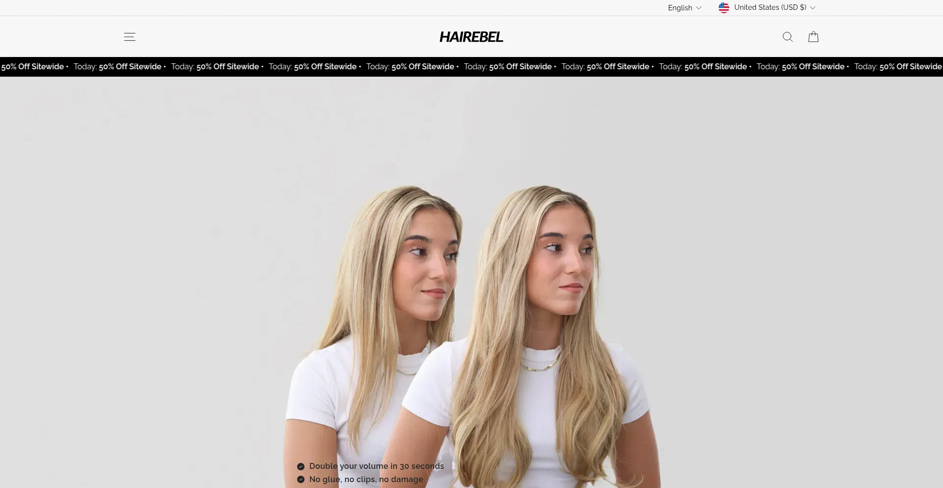 Website screenshot of Hairebel.com