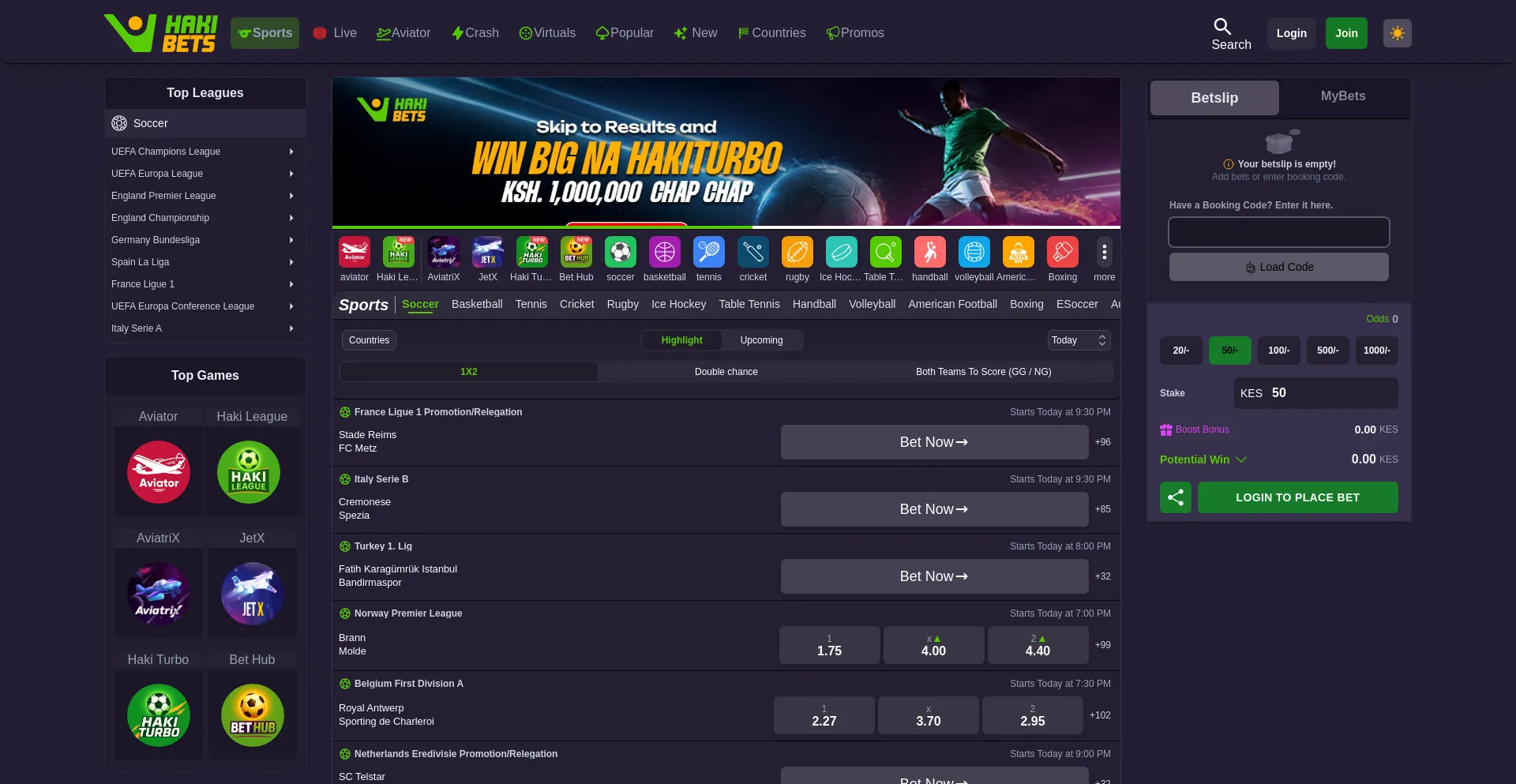 Website screenshot of Hakibets.com