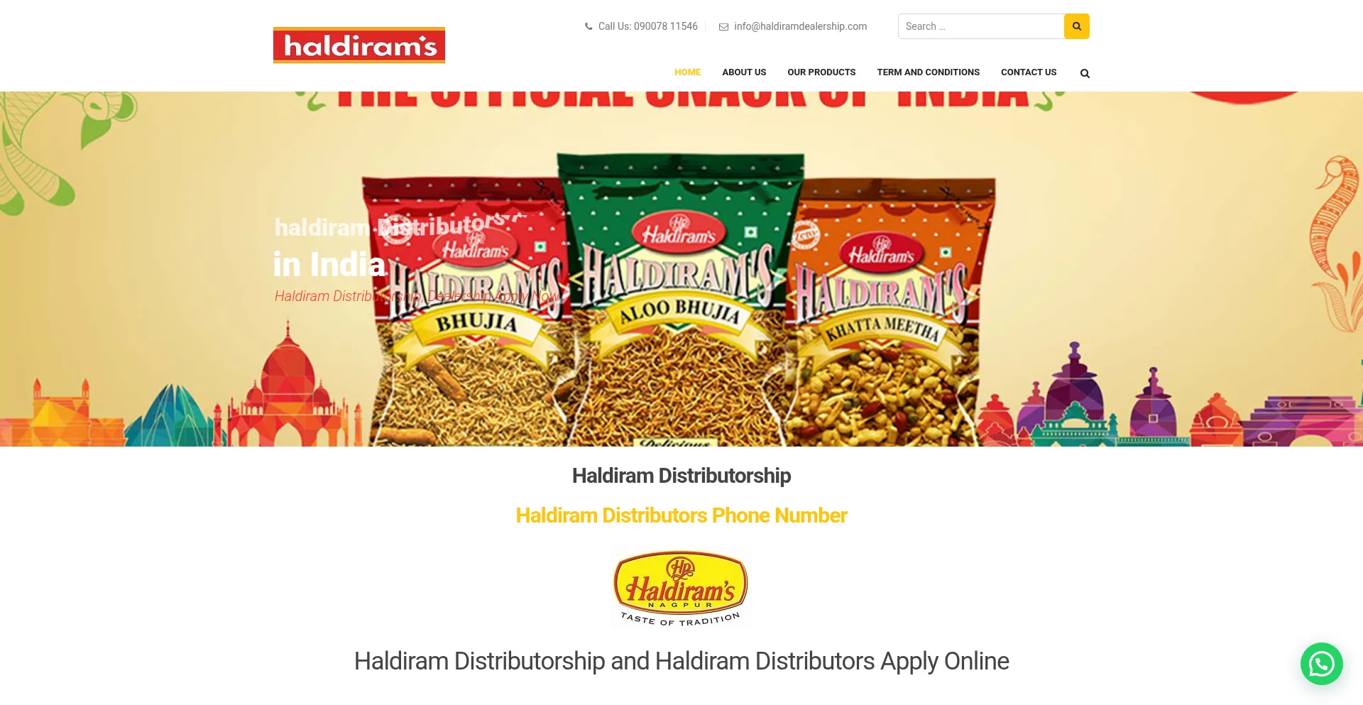 Website screenshot of Haldiramdealerships.com