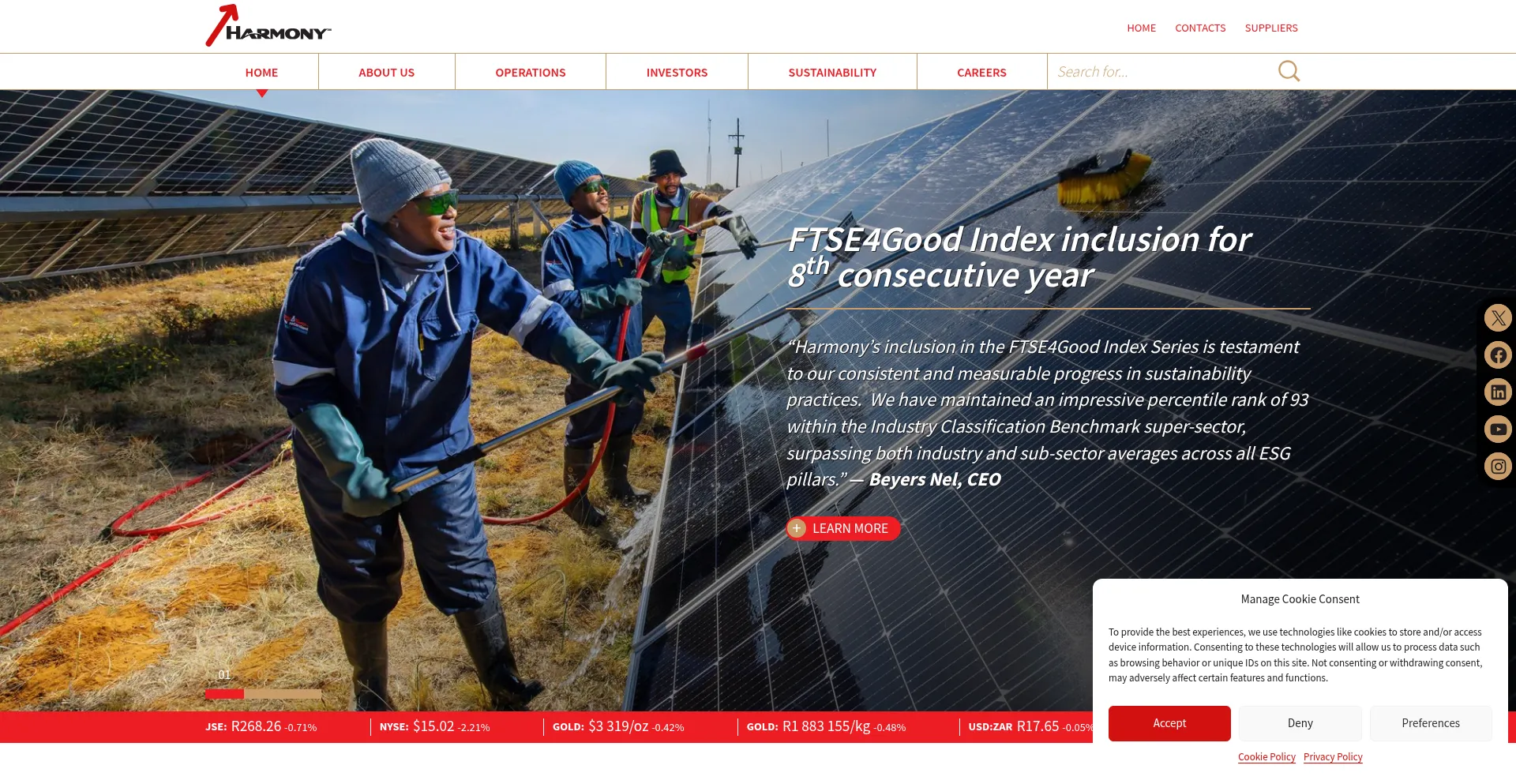 Website screenshot of Harmony.co.za