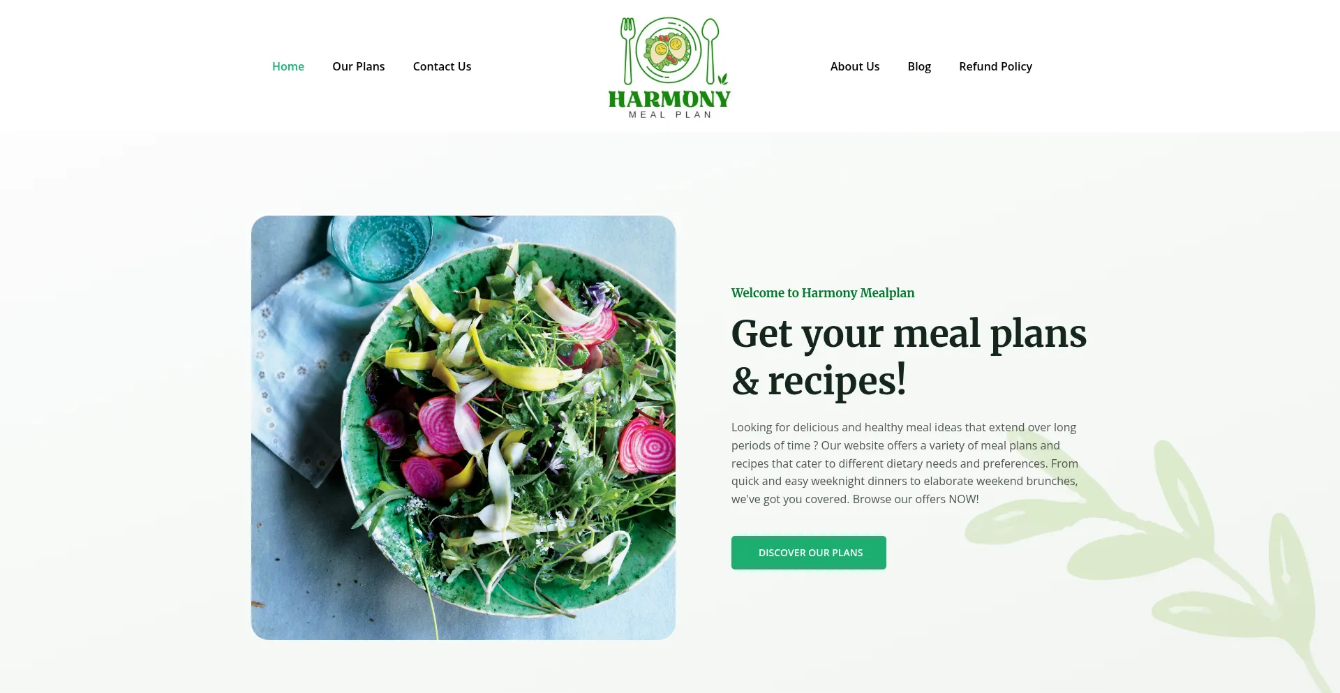 Harmonymealplan.com Screenshot