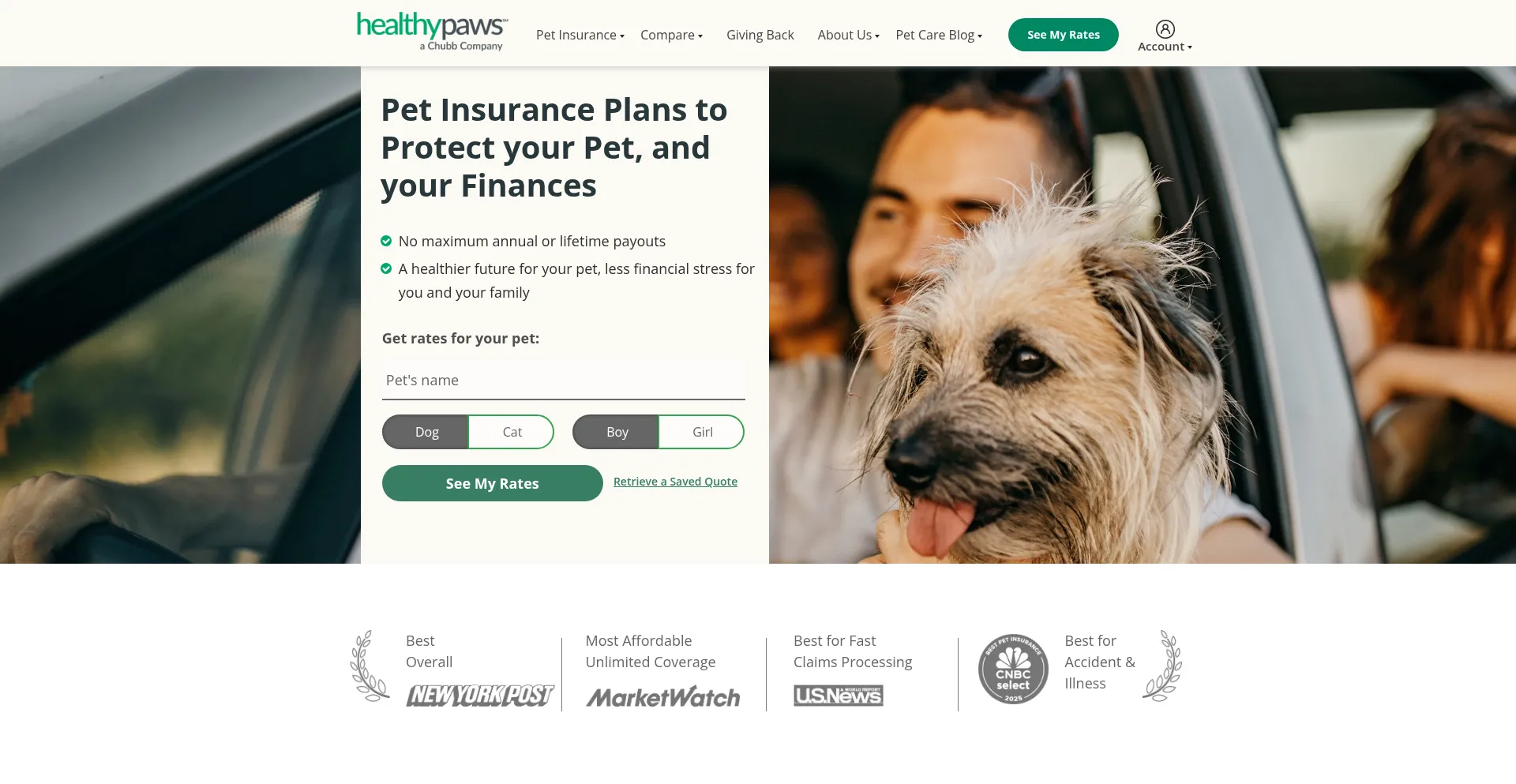 Healthypawspetinsurance.com Screenshot