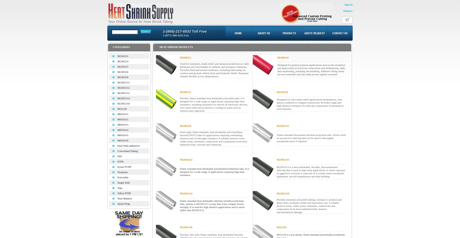 Website screenshot of Heatshrinksupply.com