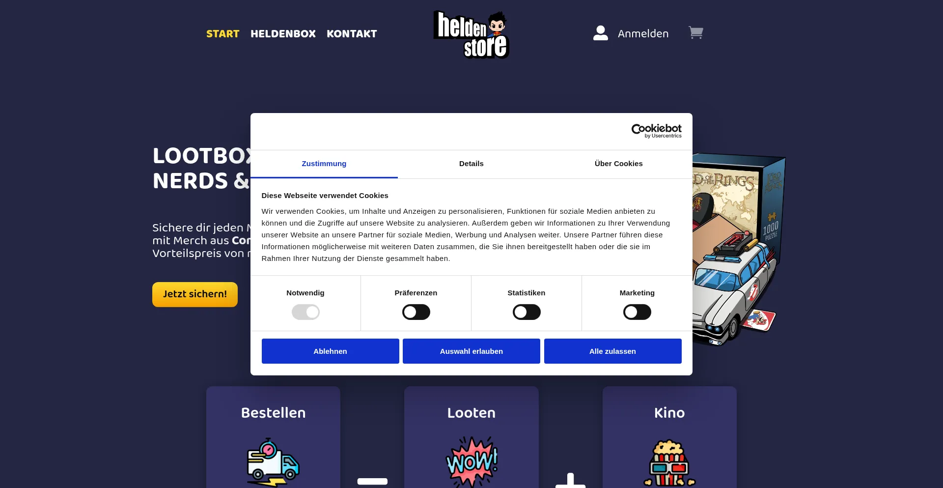 Website screenshot of Heldenstore.de
