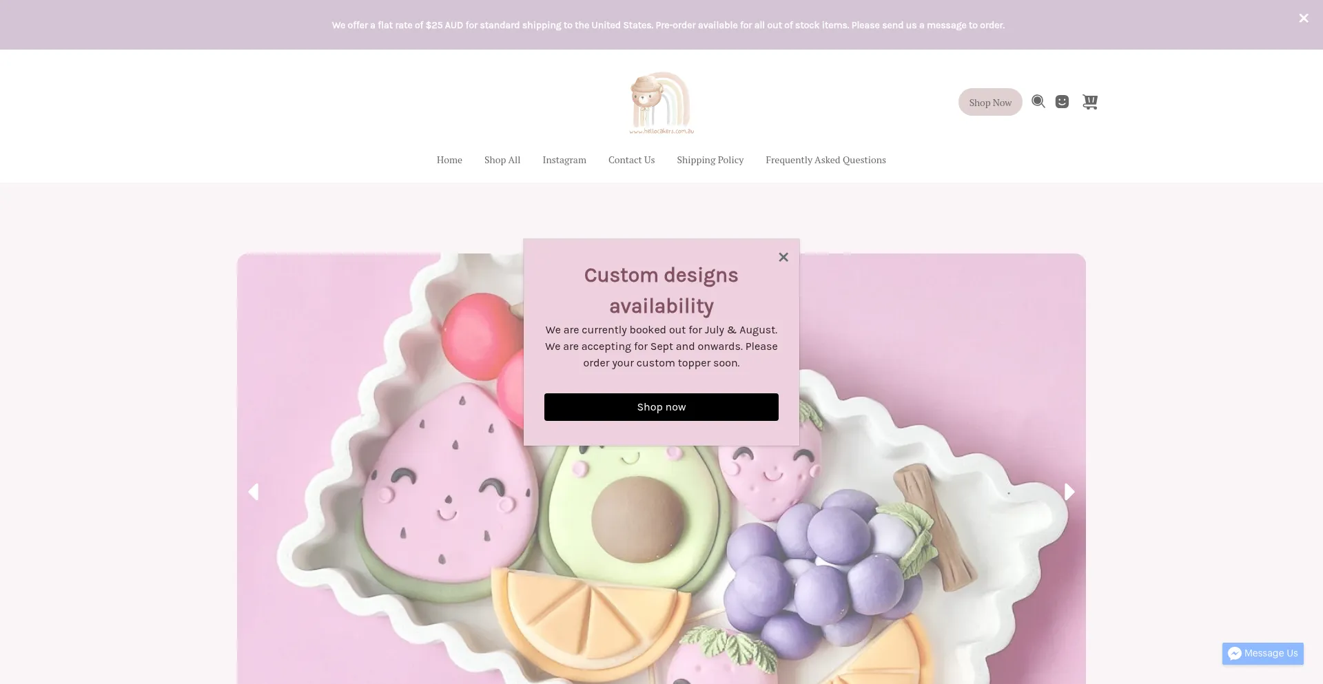 Website screenshot of Hellocakers.com.au