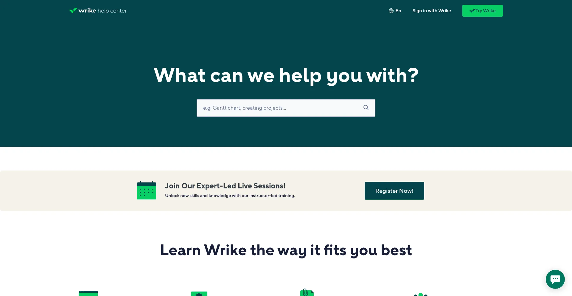 Website screenshot of Help.wrike.com