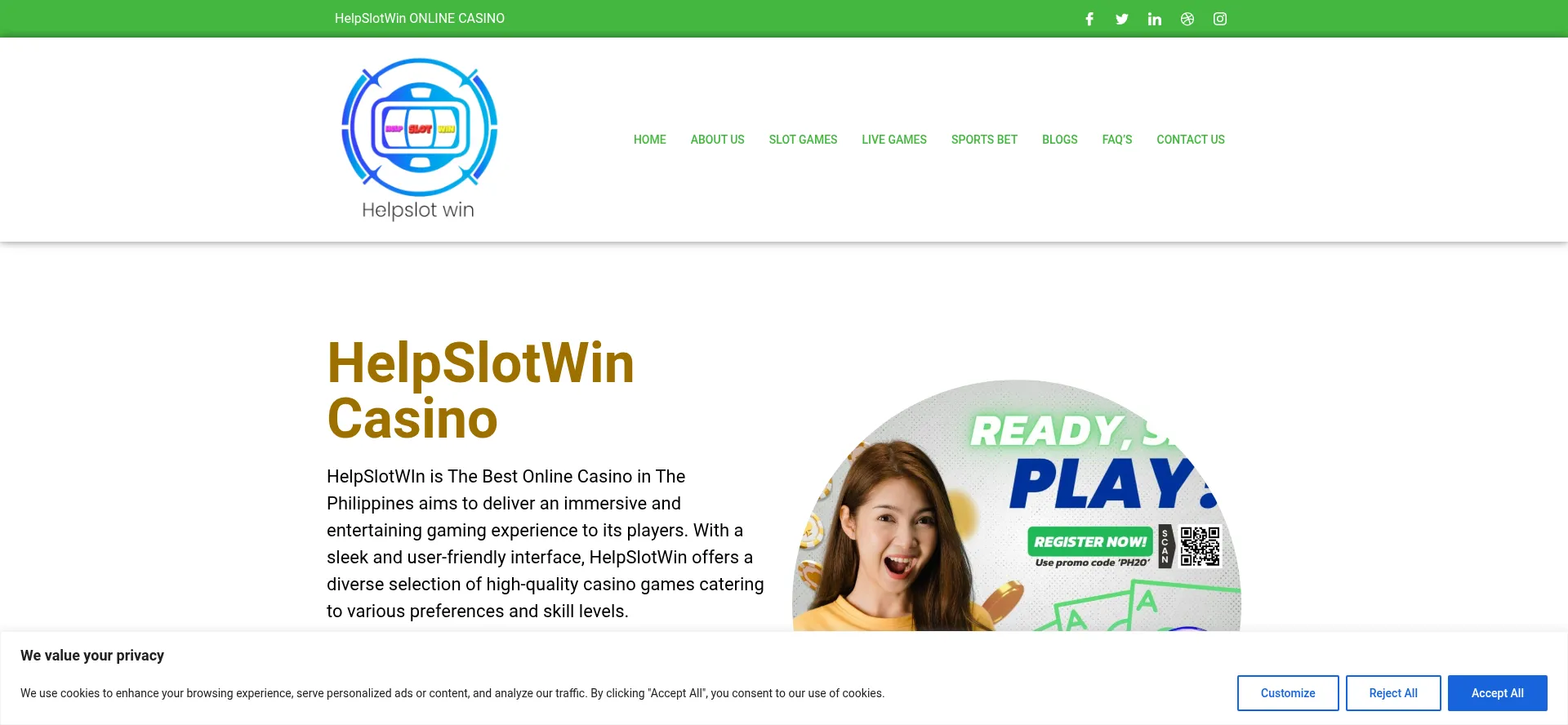 Website screenshot of Helpslotwin.com