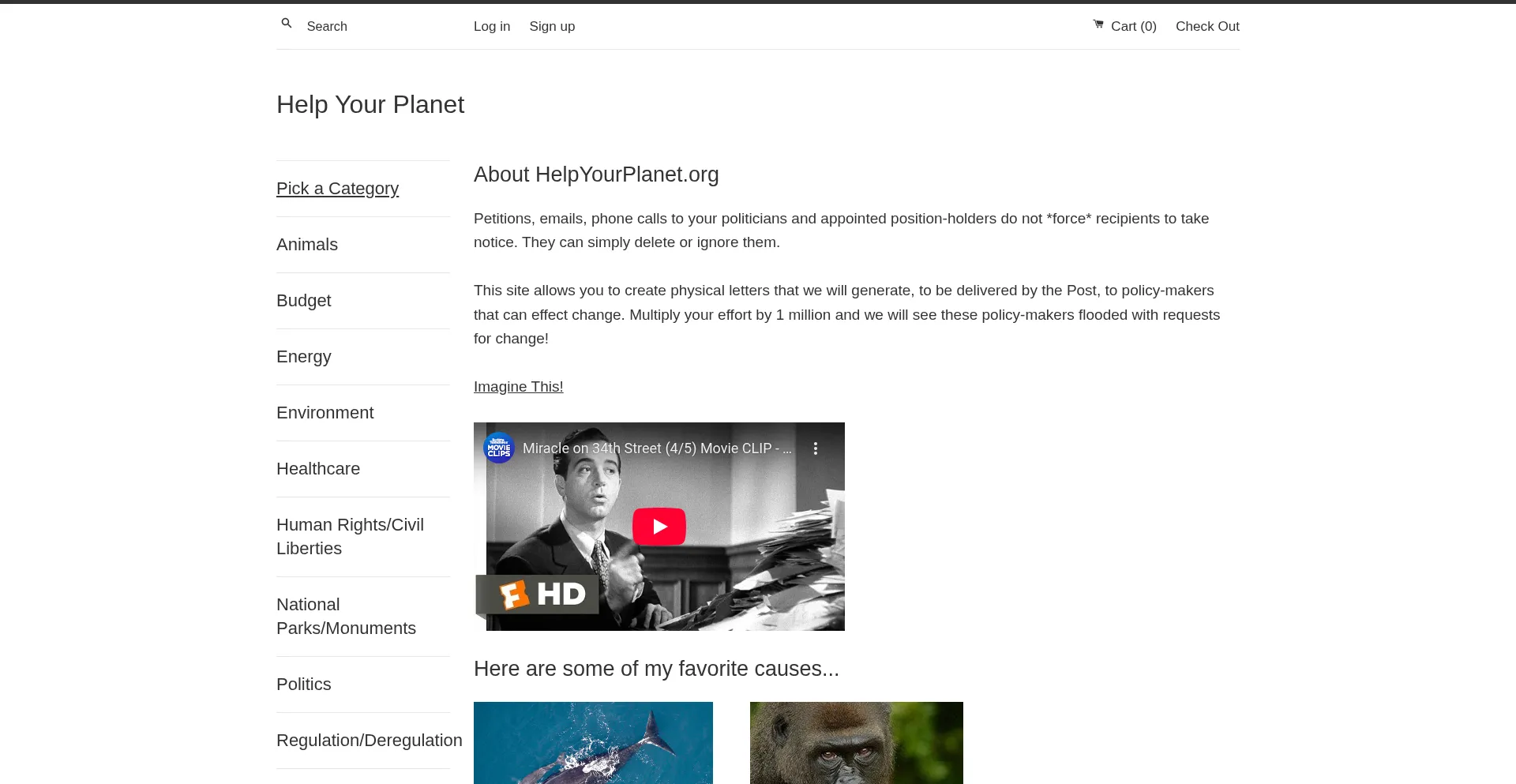 Website screenshot of Helpyourplanet.org