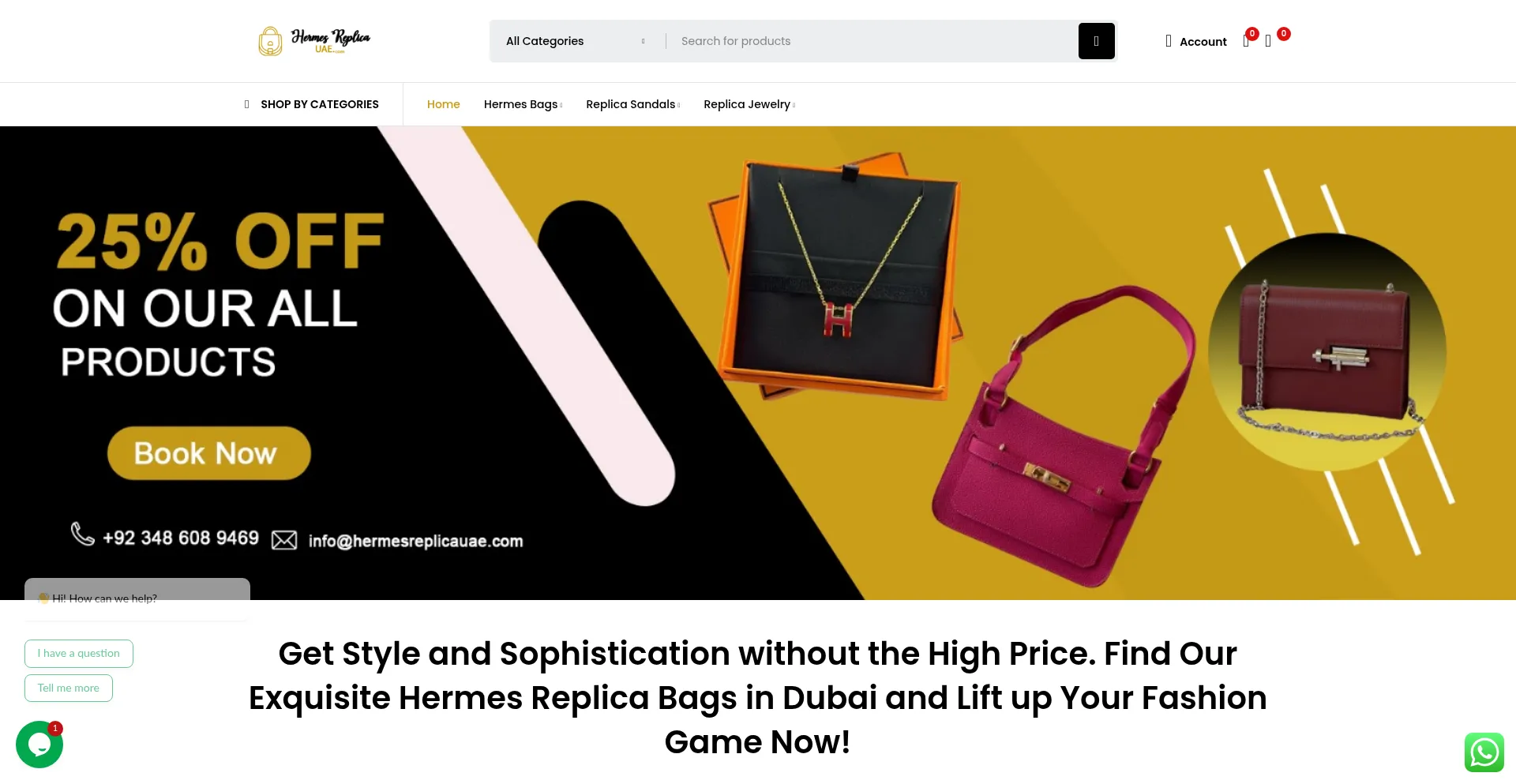Website screenshot of Hermesreplicauae.com