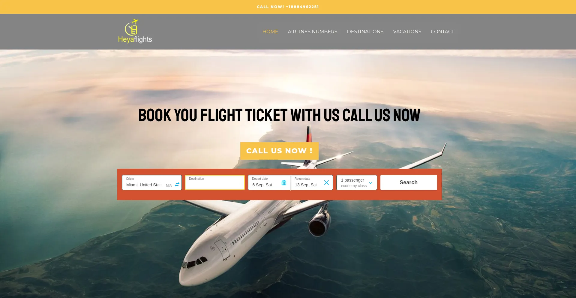 Website screenshot of Heyaflights.com