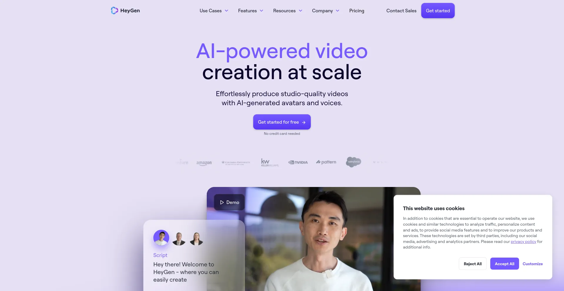 Website screenshot of Heygen.com