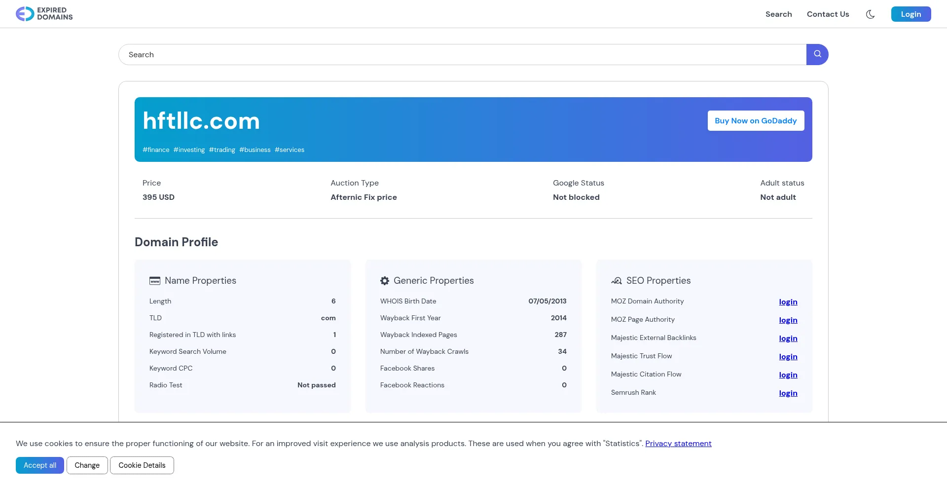 Website screenshot of Hftllc.com