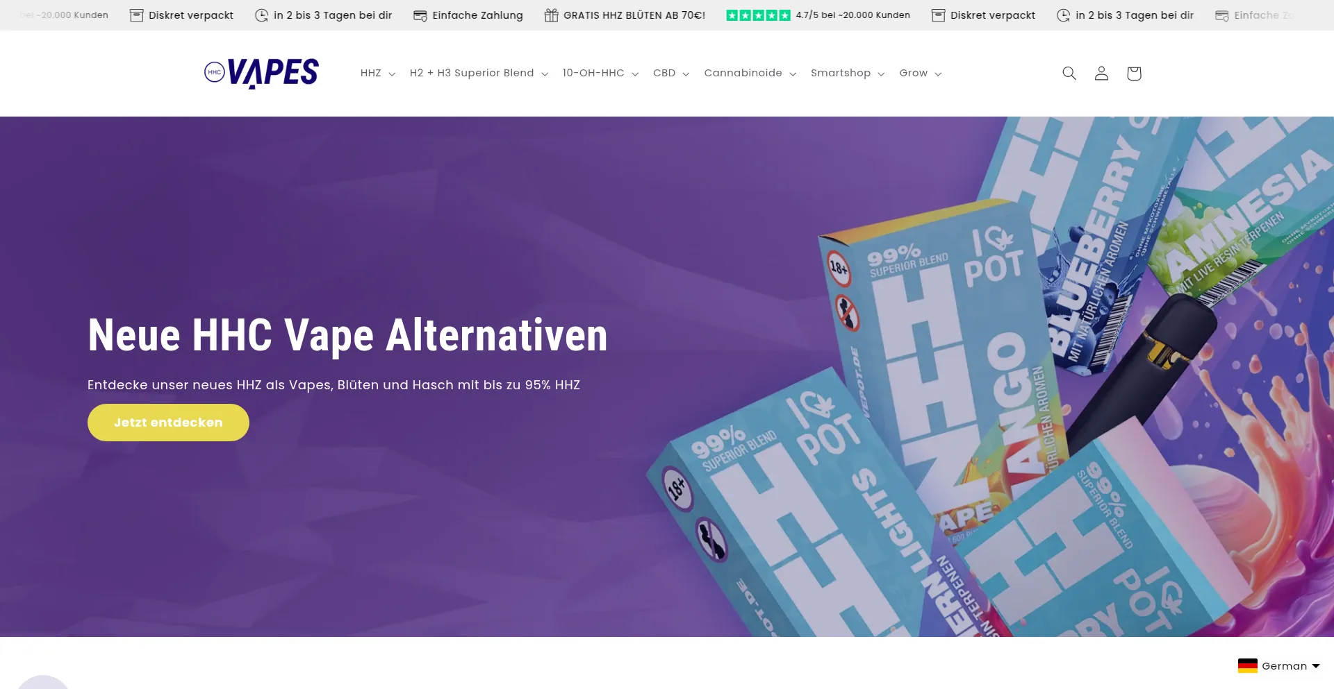 Website screenshot of Hhc-vapes.com