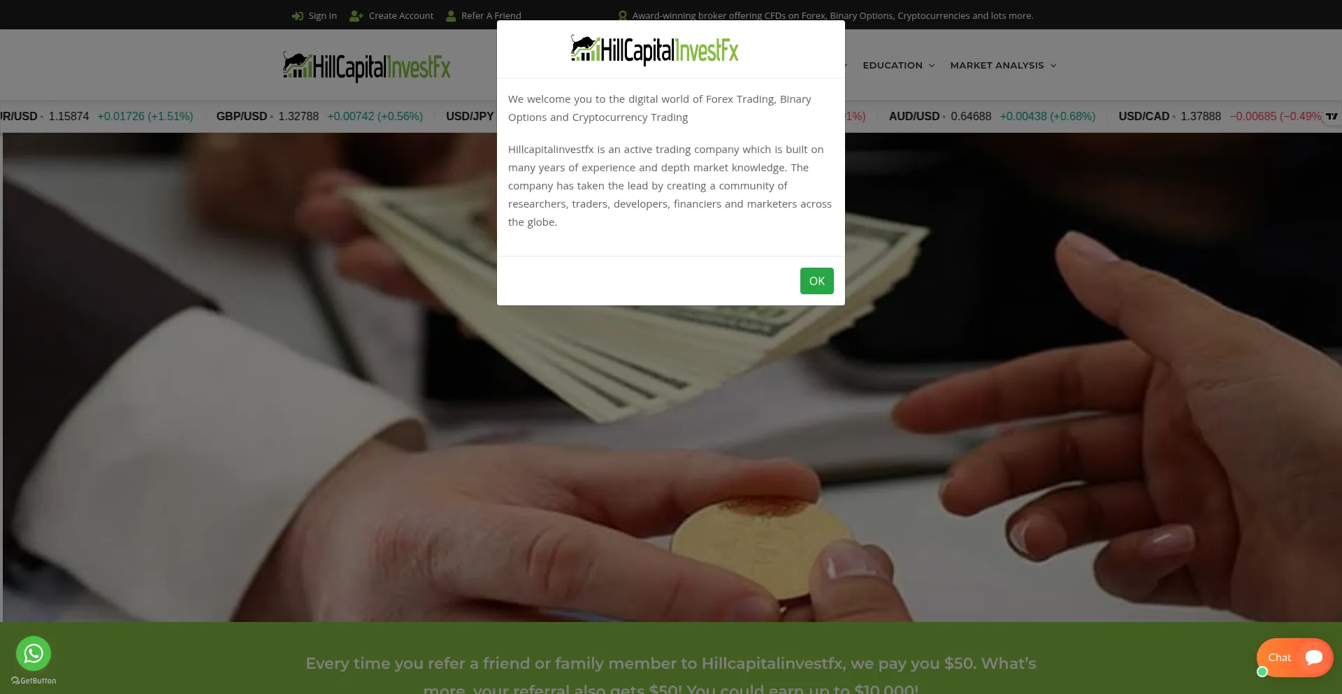 Website screenshot of Hillcapitalinvestfx.com