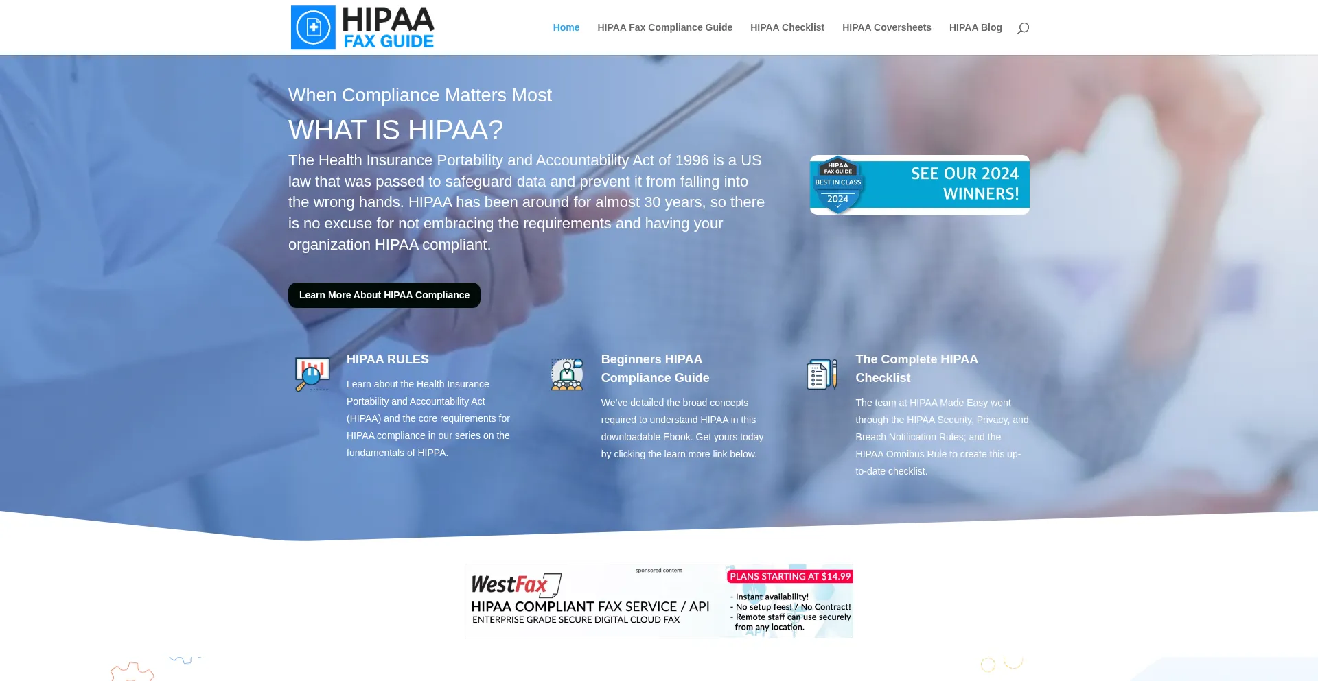 Website screenshot of Hipaafaxguide.com