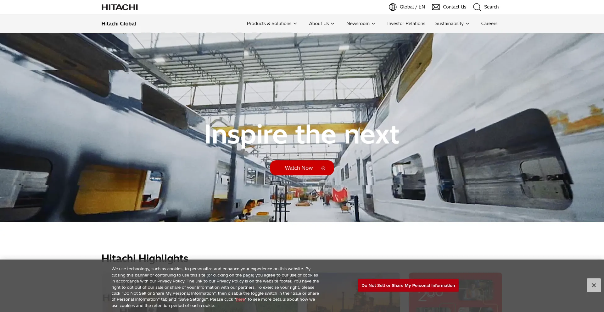 Website screenshot of Hitachi.com