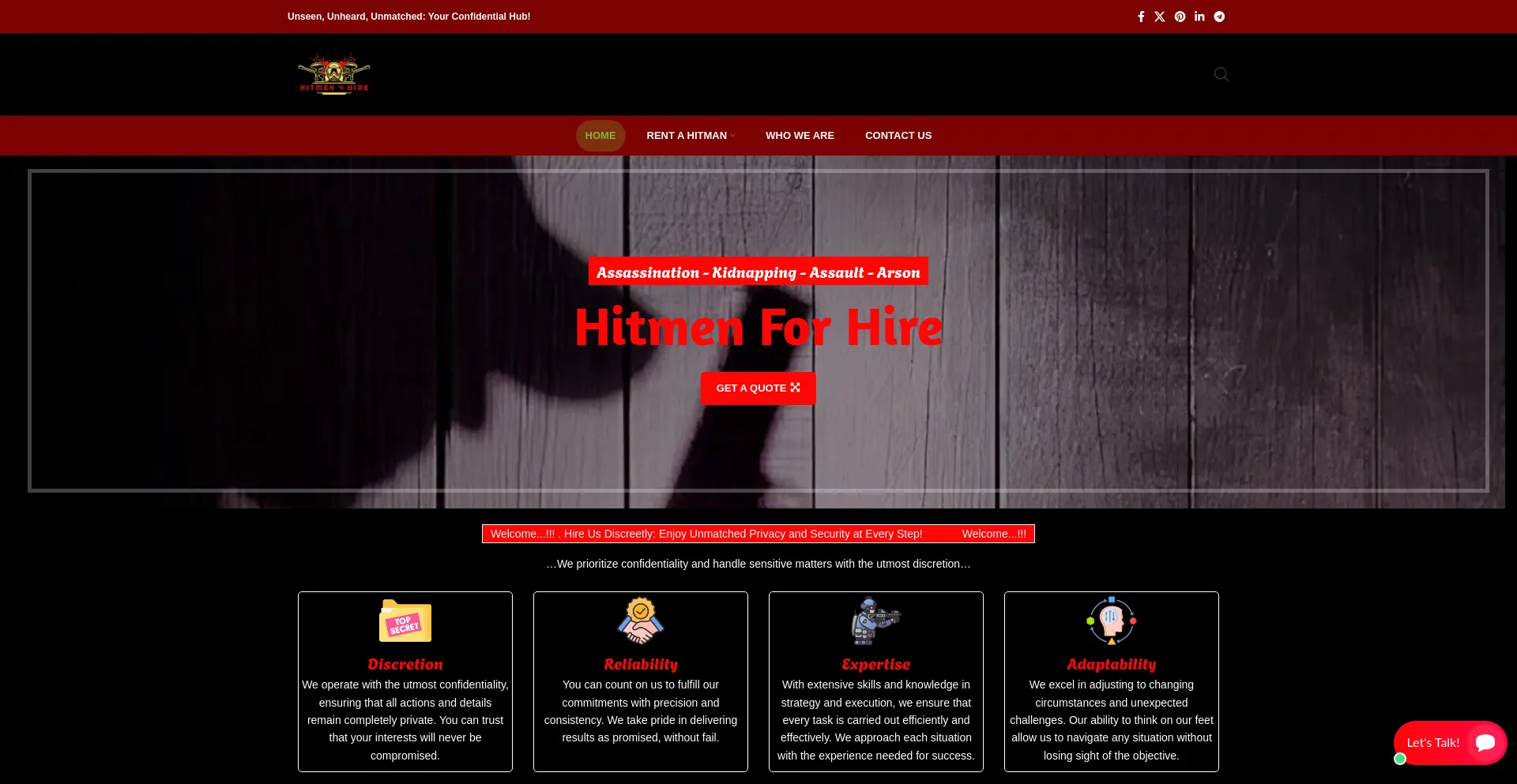 Website screenshot of Hitmen4hire.com