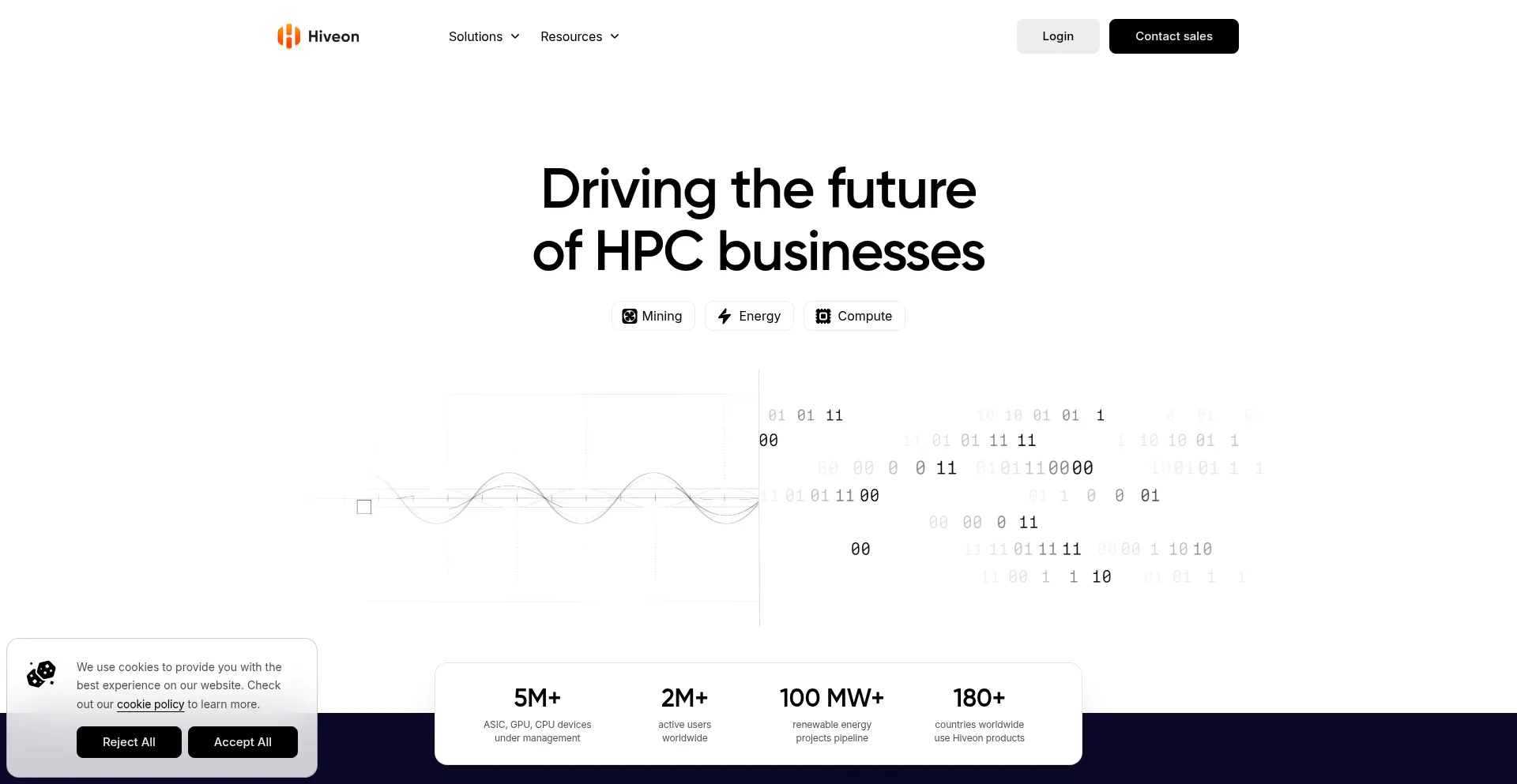 Website screenshot of Hiveon.com