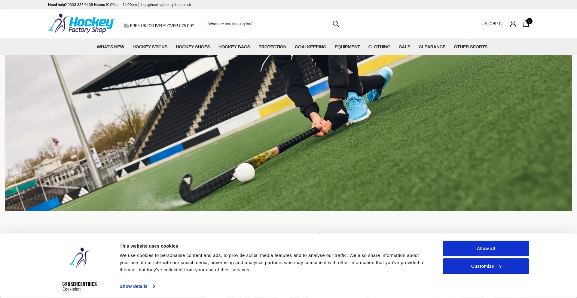 Website screenshot of Hockeyfactoryshop.co.uk