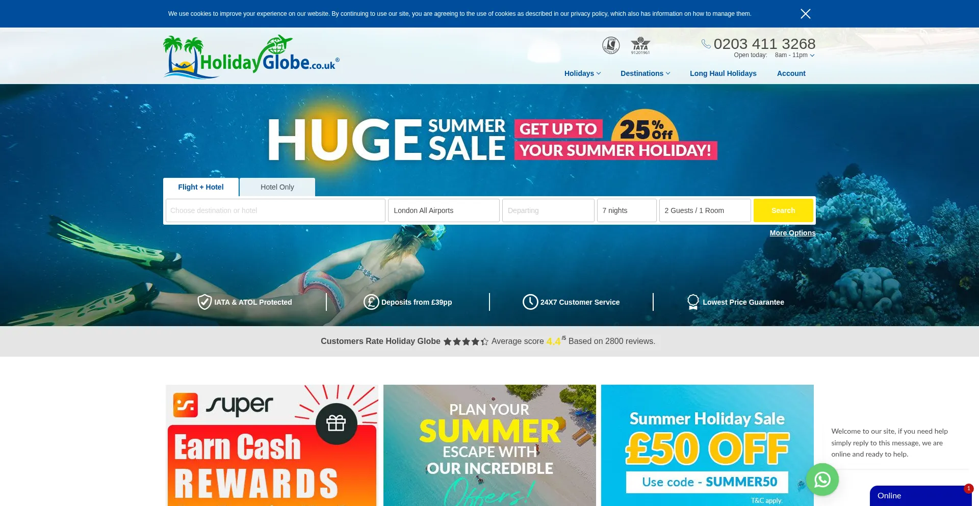 Website screenshot of Holidayglobe.co.uk