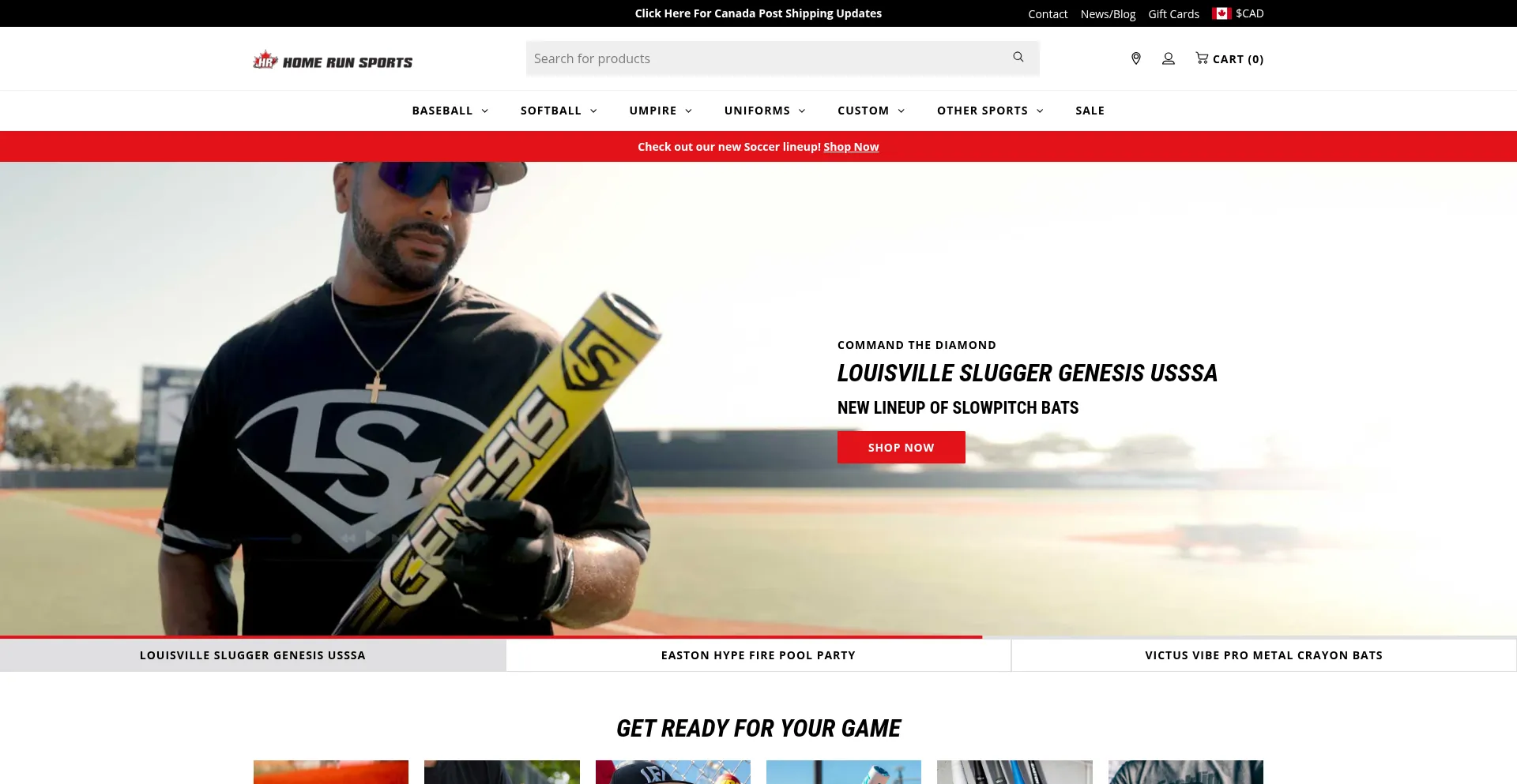 Website screenshot of Homerunsports.com