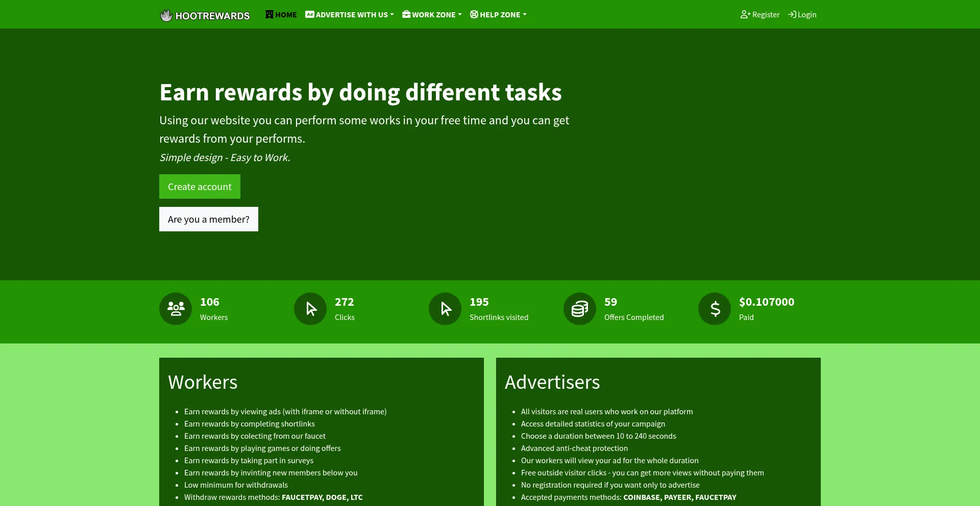 Website screenshot of Hootrewards.com