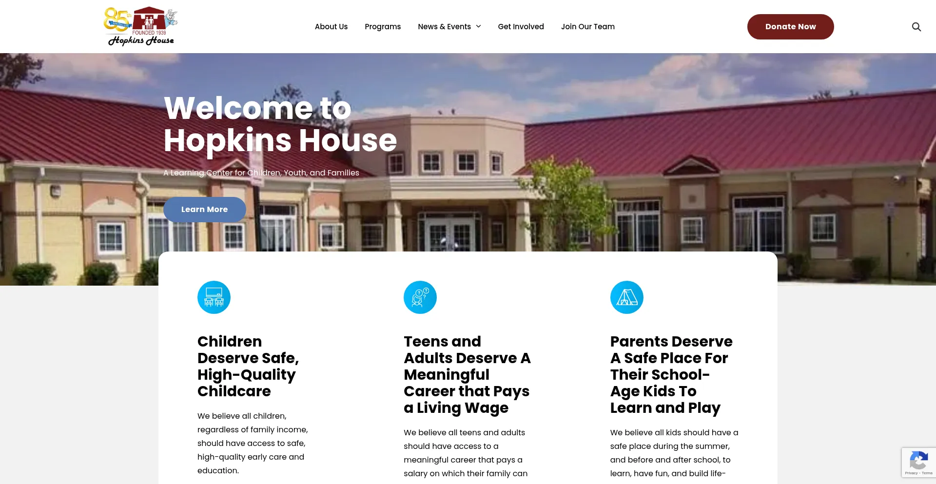 Website screenshot of Hopkinshouse.org