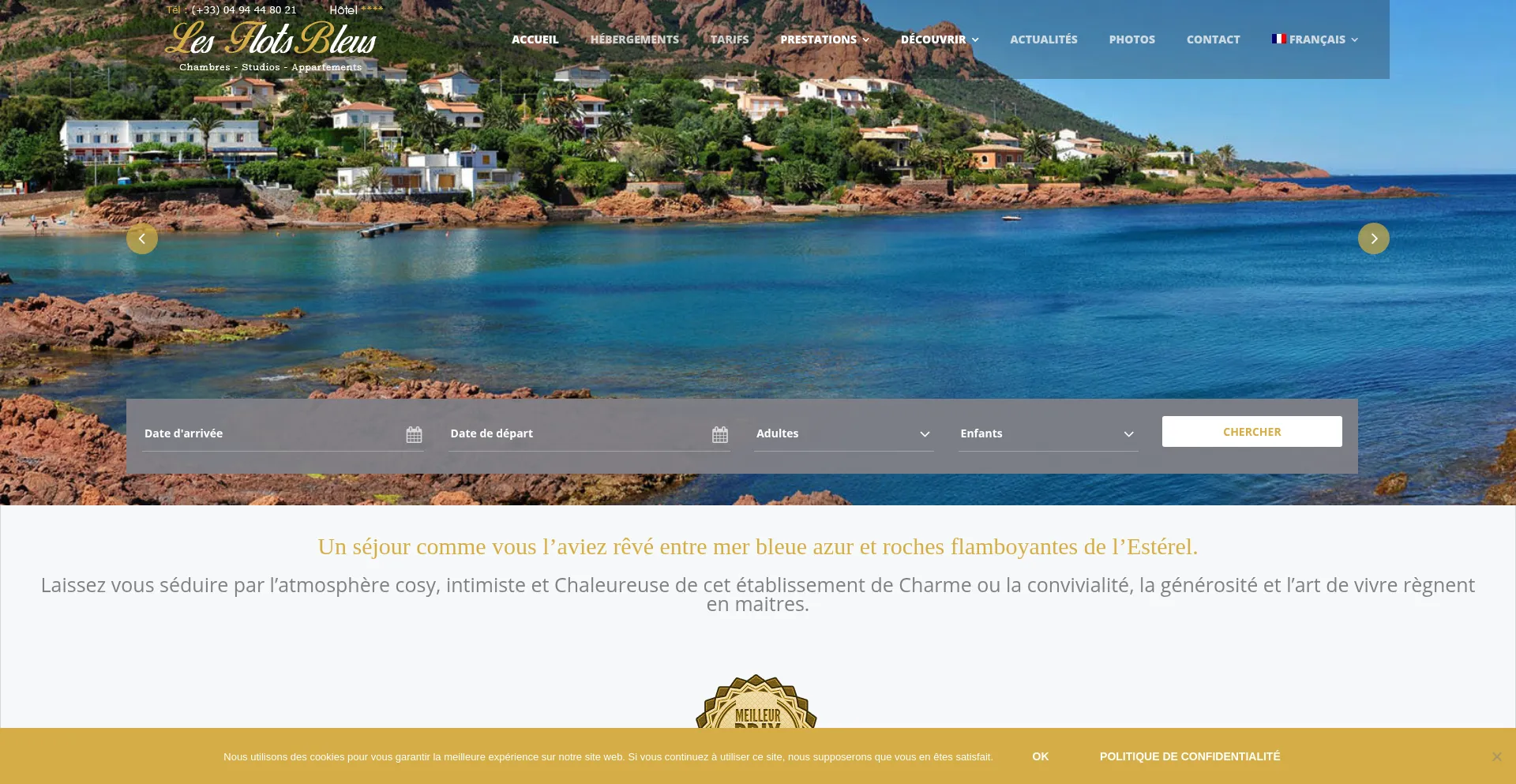 Website screenshot of Hotel-flots-bleus.com