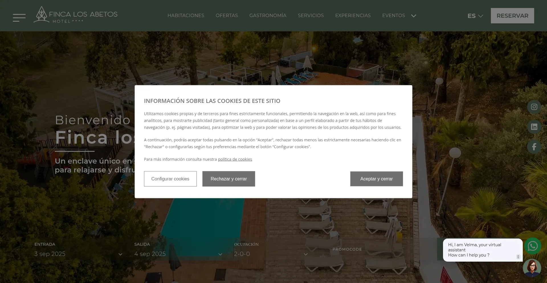Website screenshot of Hotelfincalosabetos.com
