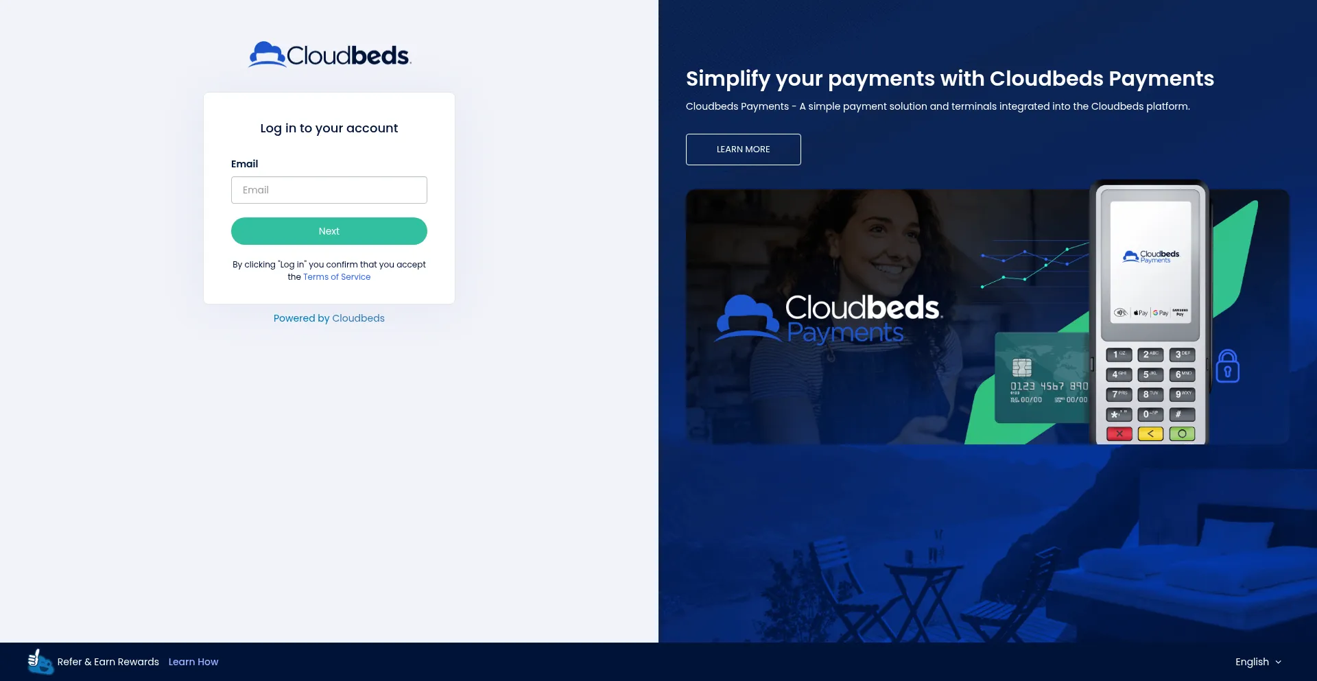 Website screenshot of Hotels.cloudbeds.com