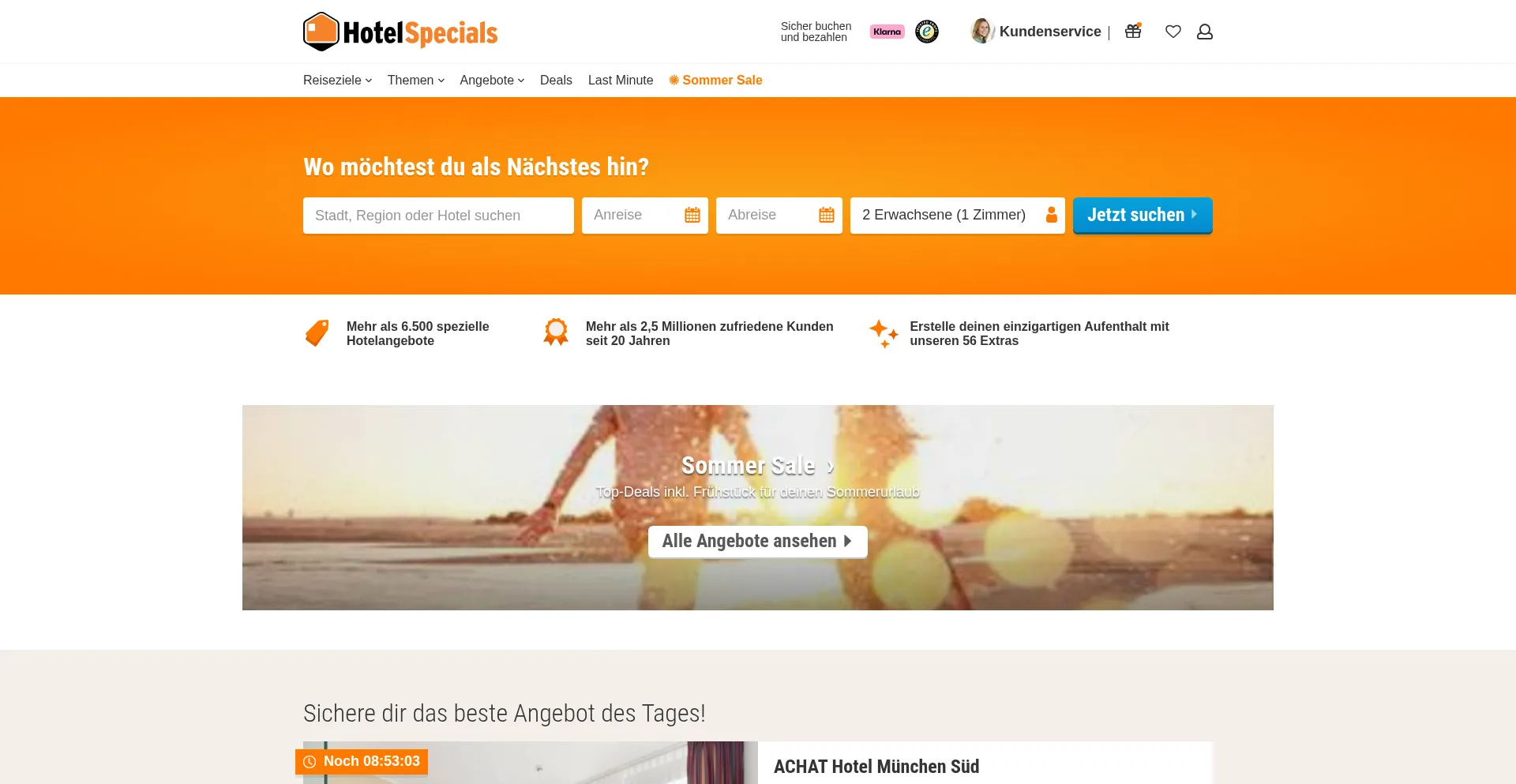 Website screenshot of Hotelspecials.de