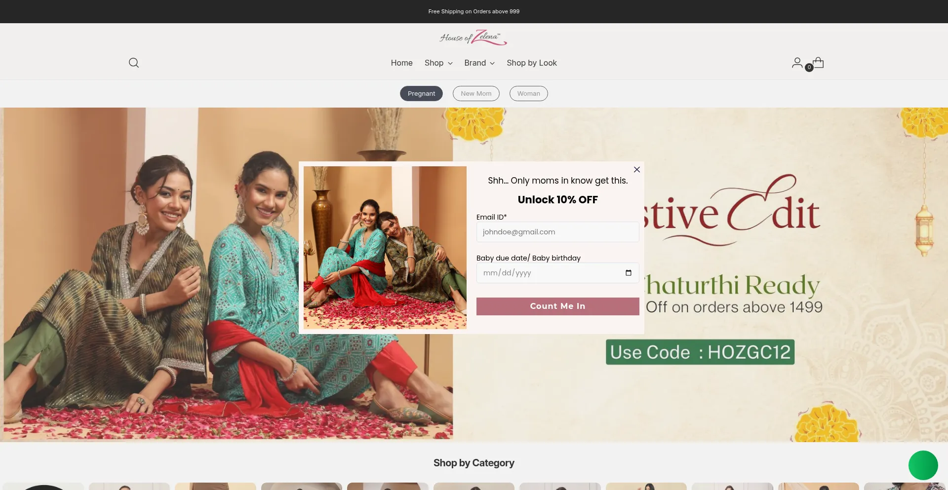 Website screenshot of Houseofzelena.com